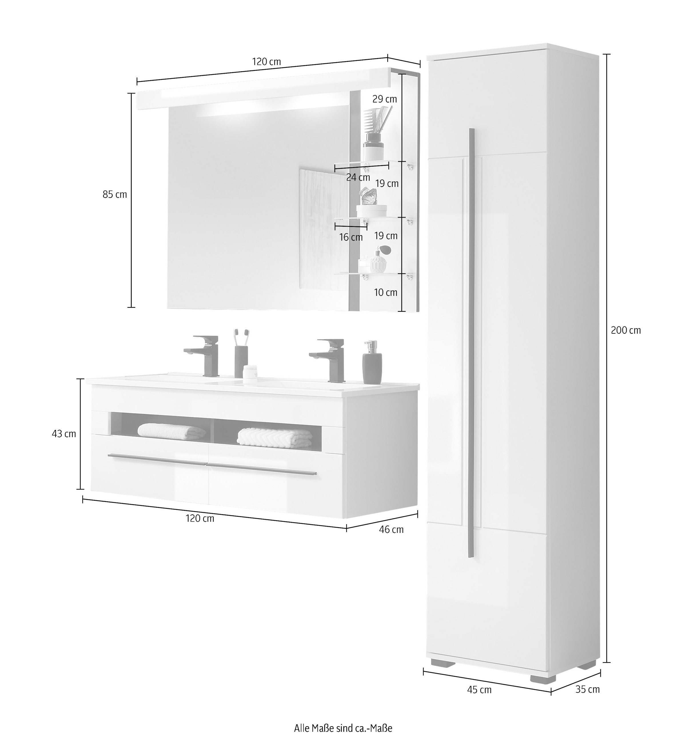Home affaire Badmöbel-Set »Cantara, Bad im modernen Design, 3-teiliges Badezimmer« Set, 3 Stk. tlg.
