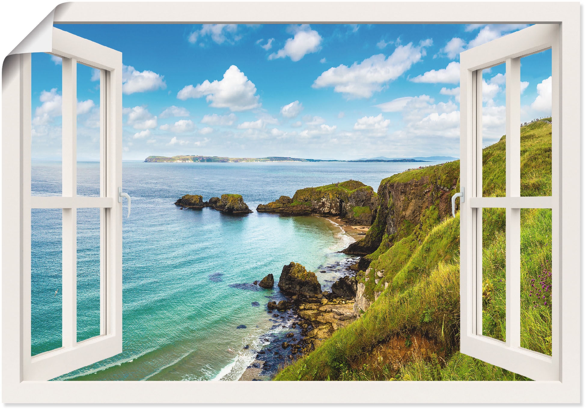 Artland Wandbild »Küstenweg in Nordirland durchs Fenster«, Meer Bilder, (1  St.), als Leinwandbild, Wandaufkleber oder Poster in versch. Größen auf  Raten bestellen