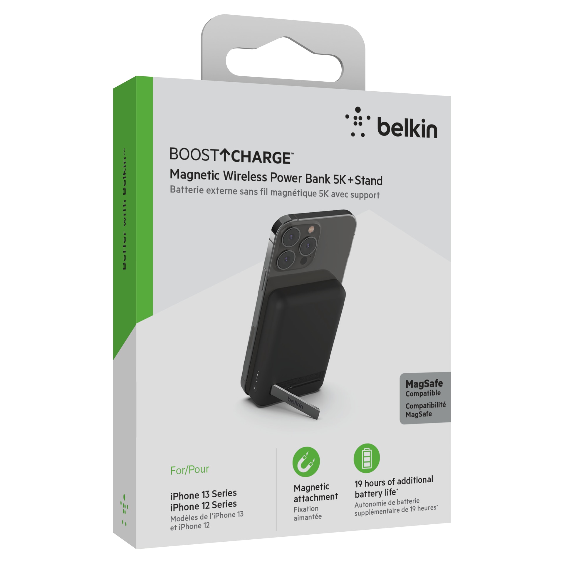 Belkin Powerbank »BoostCharge 5.000mAh magnetische Powerbank mit 7,5 Watt«, Belkin Magn. drahtlose Powerbank,Standfuß,5.000 mAh,schwarz, ausklappbarem Standfuß, für iPhone der Serie 15/14/13/12