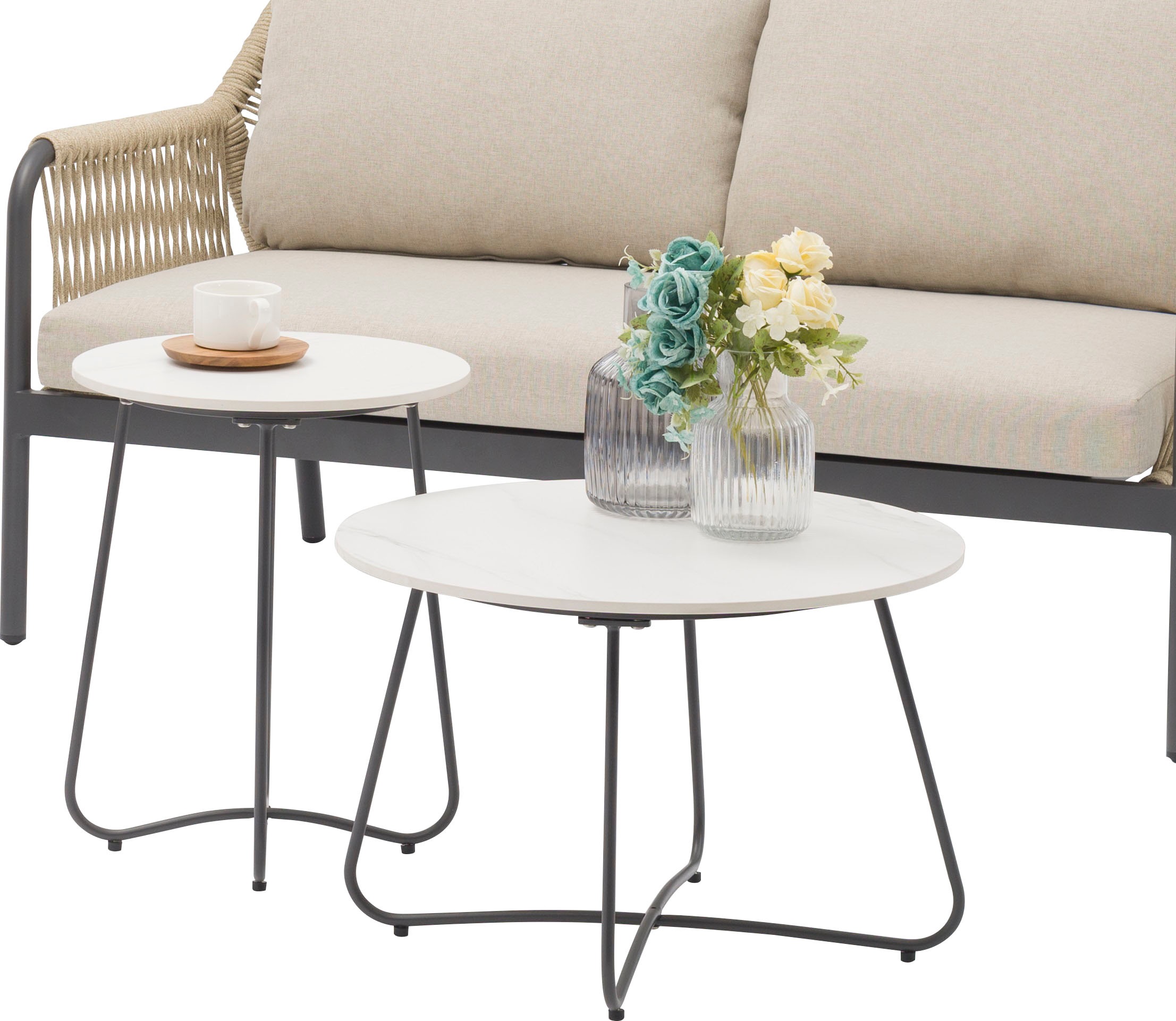 Destiny Gartenlounge-Set »GENUA«, (12 tlg., 1x 2er Sofa, 2x Sessel, 2x Tisch, inkl. Auflagen), Aluminium, Olefin-Rope