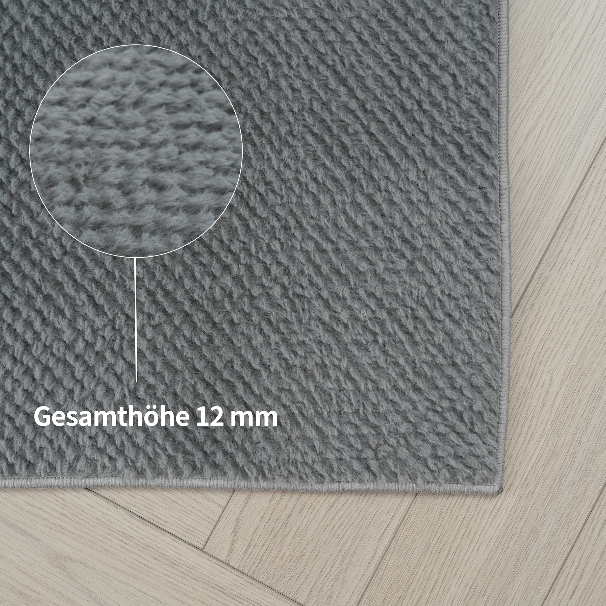 my home Fellteppich »Valeria Rabbit mit Hoch-Tief Effekt, waschbar, Kunstfellteppich«, rechteckig, 12 mm Höhe, Kaninchenfell-Haptik, Uni, weich & kuschelig, Wohnzimmer, Schlafzimmer