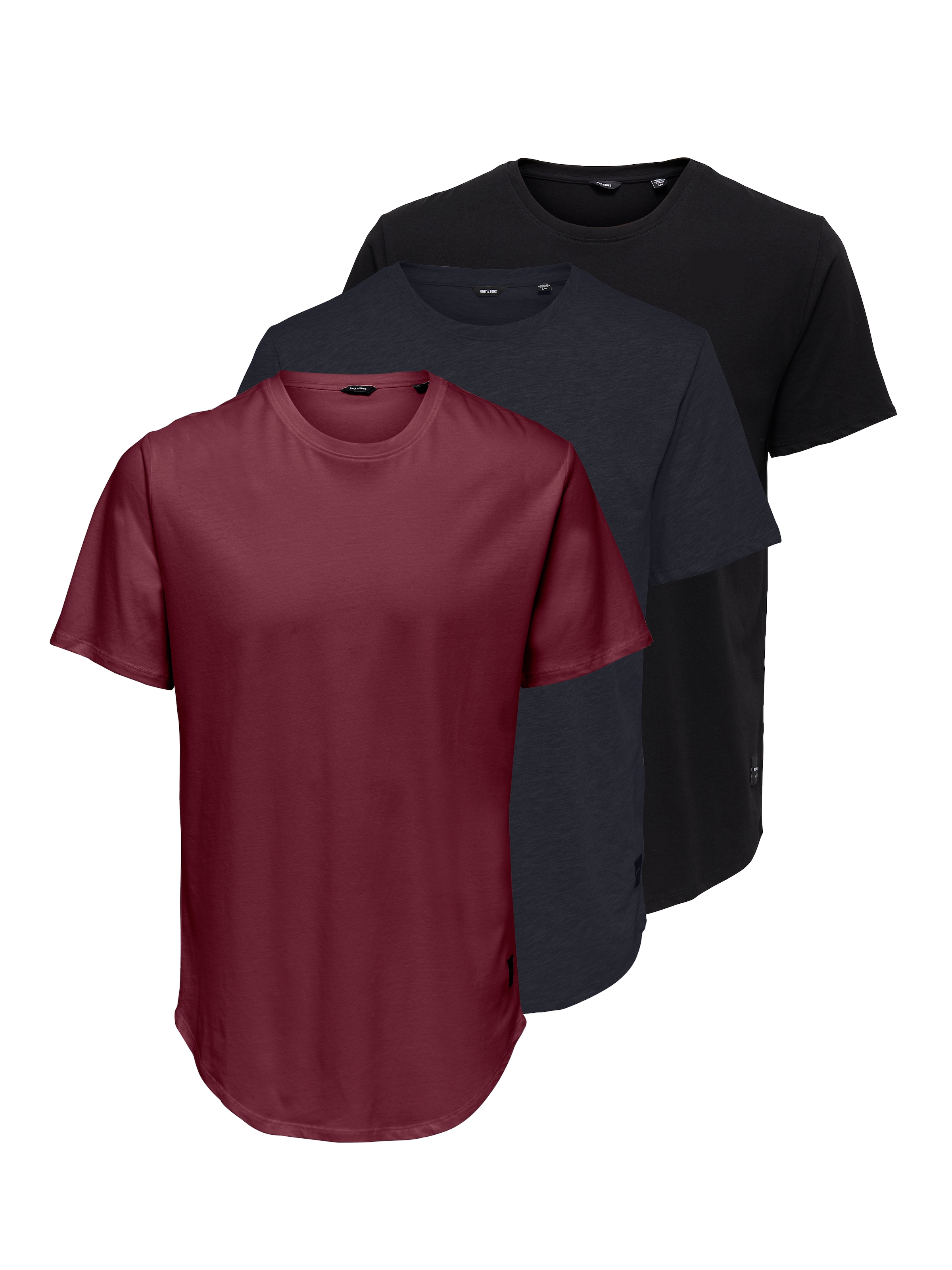 ONLY & SONS Rundhalsshirt »ONSMATT LONGY SS TEE 3-PACK« Packung, 3 Baumwolle, lang geschnitten