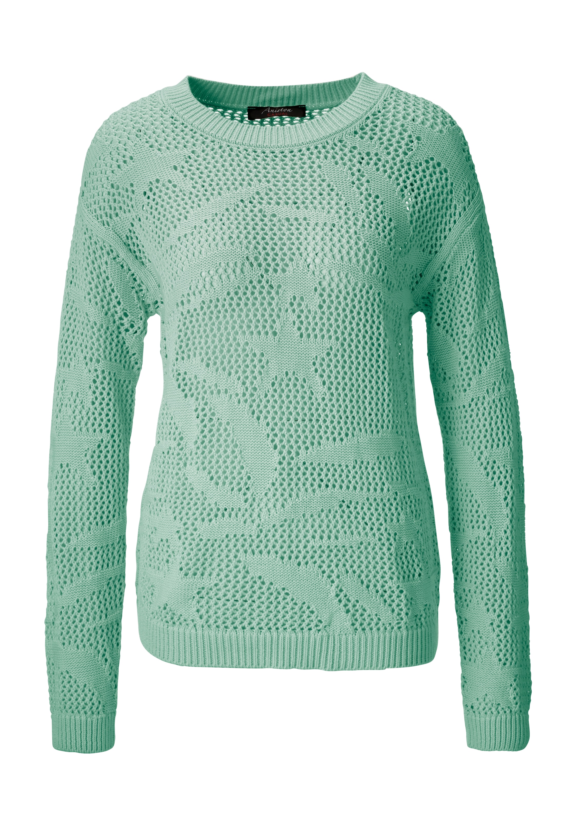 Aniston CASUAL Strickpullover im trendigen Ajour-Muster mit eingestrickten Motiven