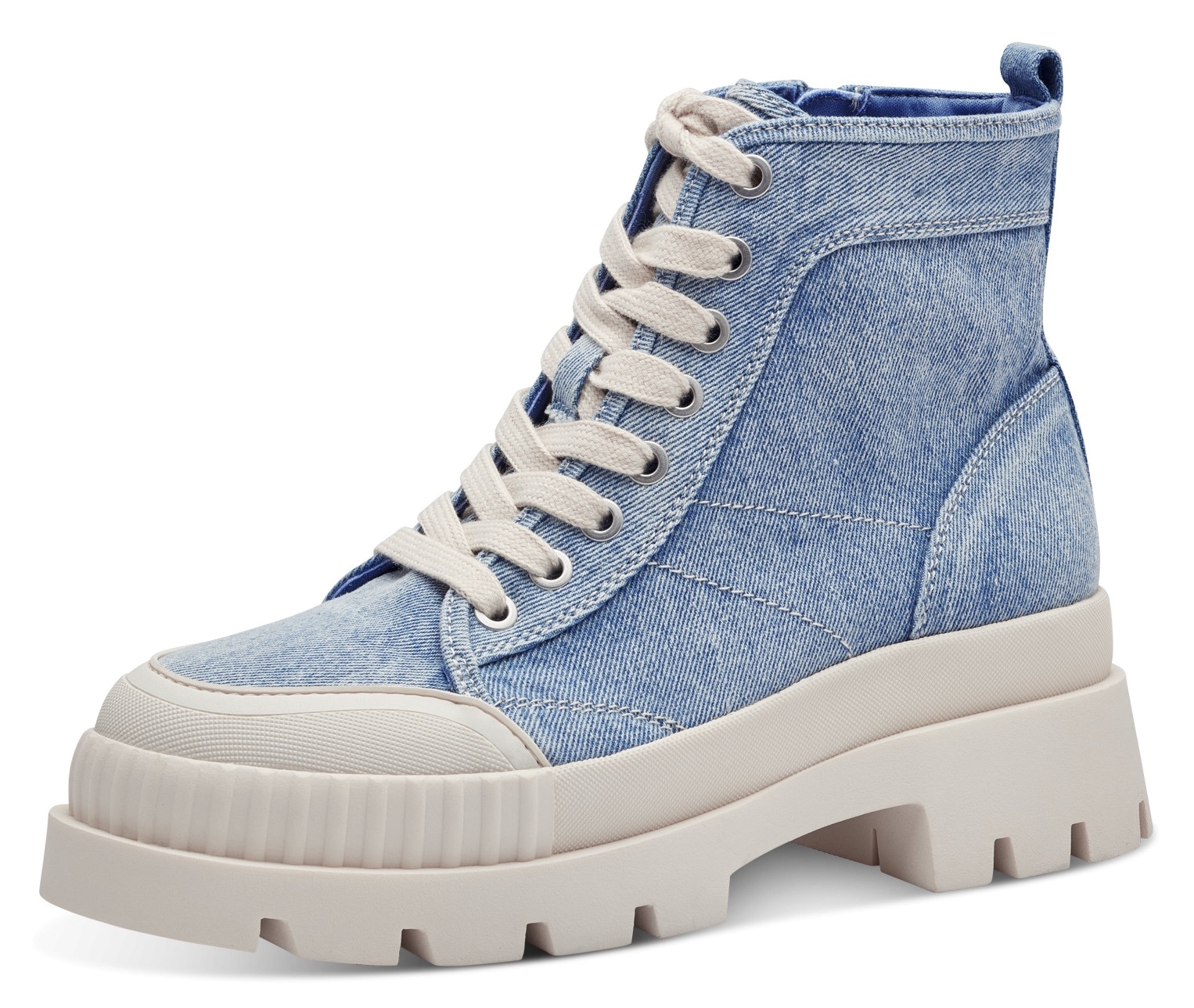 Schnürboots, Blockabsatz, Schnürschuh, Stiefelette im lässigen Jeans-Look