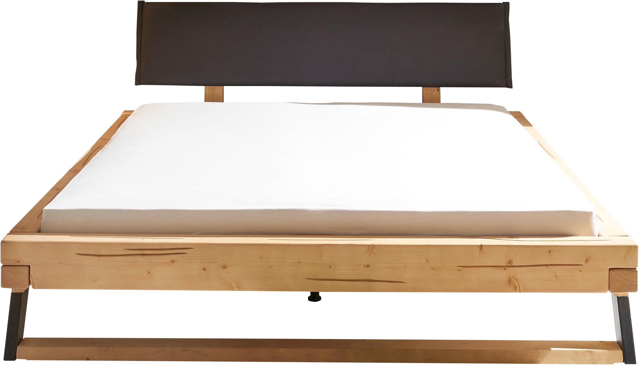 Schlafkontor Bettgestell »Lobia Massivholzbett, gepolstertes Kopfteil«, 180x200 cm, Doppelbett in Fichte natur