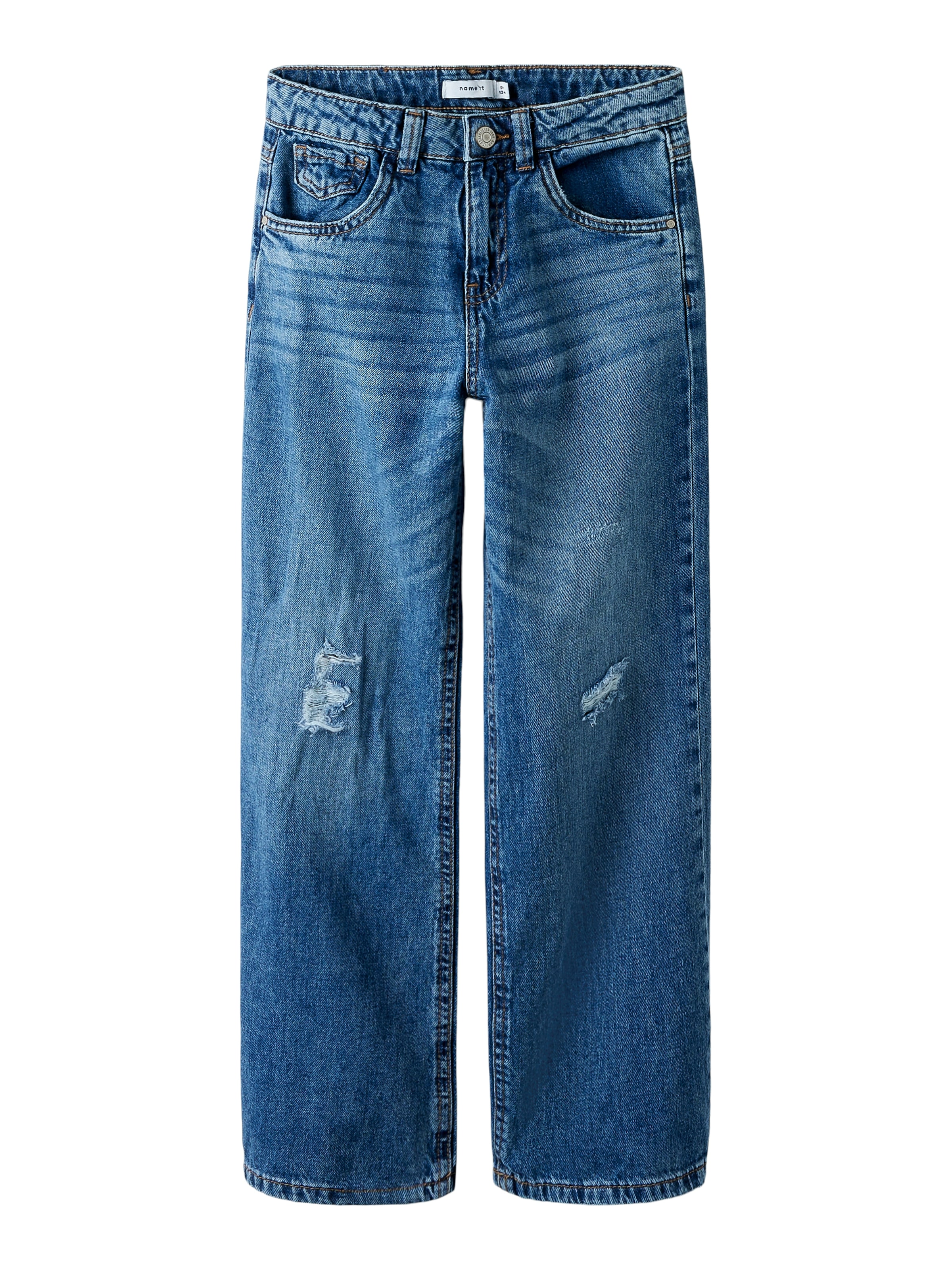 Name It 5-Pocket-Jeans »NKFROSE für Mädchen mit Destroyed-Effekt und hohem Bund«, normal, Denim, Abriebeffekte, Reißverschluss