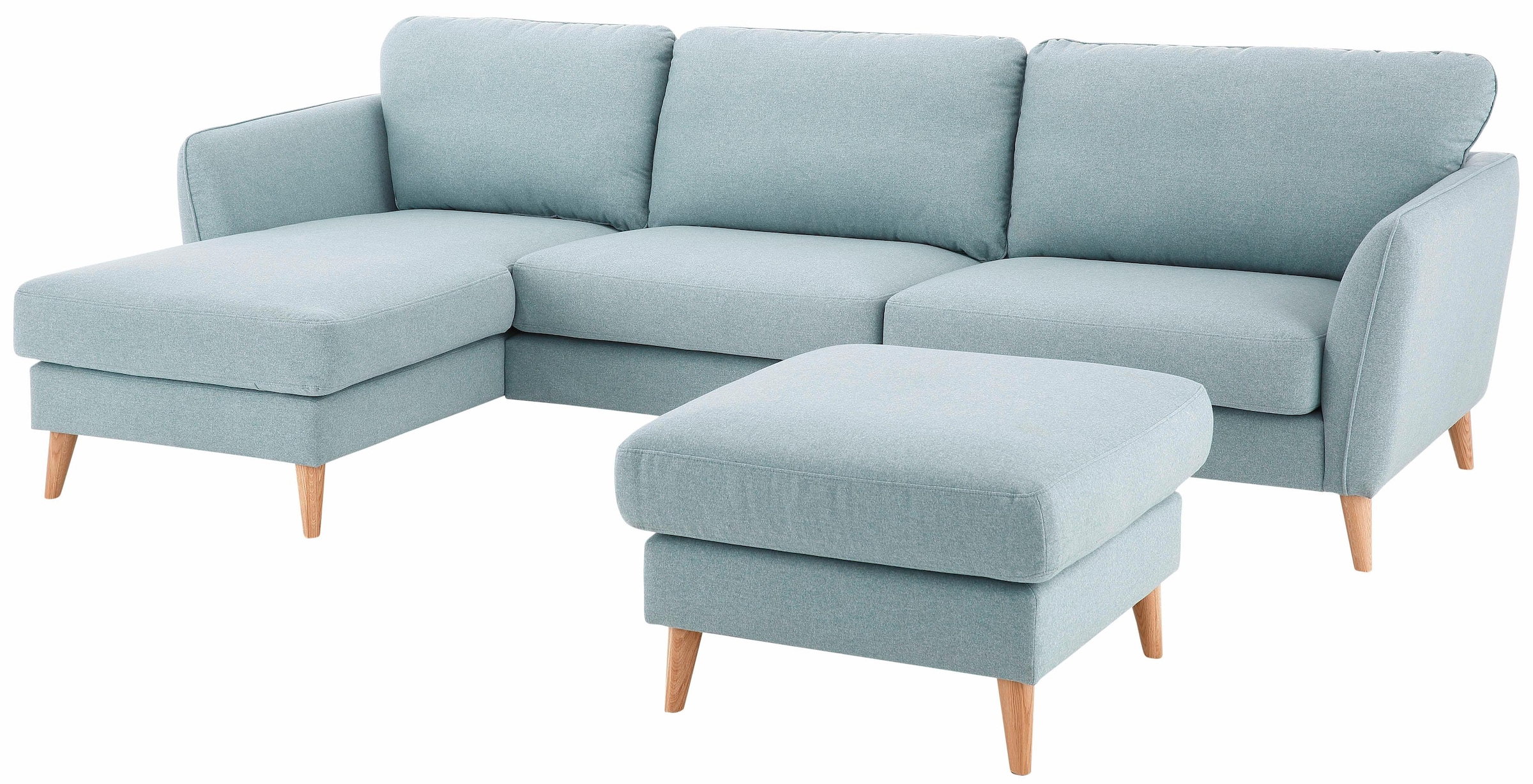 Home affaire Ecksofa »MARSEILLE (279/152cm),L-Form, Rec. rechts/links, verschiedene Bezüge«, Massivholzbeine Eiche, Landhausstil, Wellenunterfederung