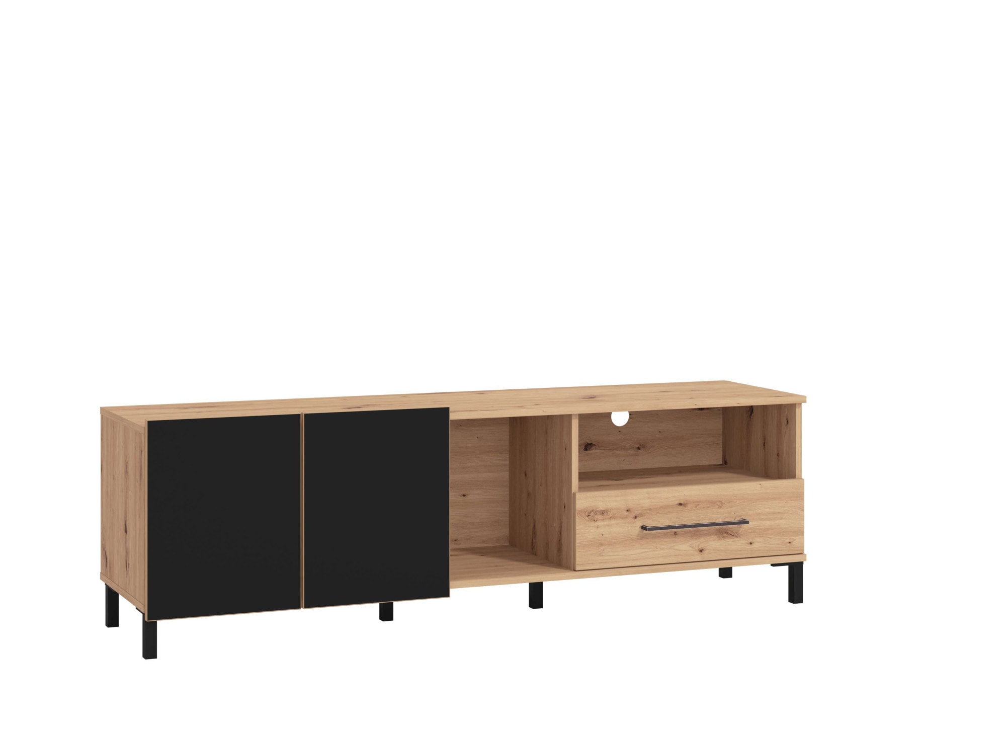 INOSIGN TV-Board »Coimbra Lowboard, Breite 160 cm, TV-Schrank, TV-Ständer«, Kombination aus Artisan Eiche und Schwarz Holzdekor, mit viel Stauraum