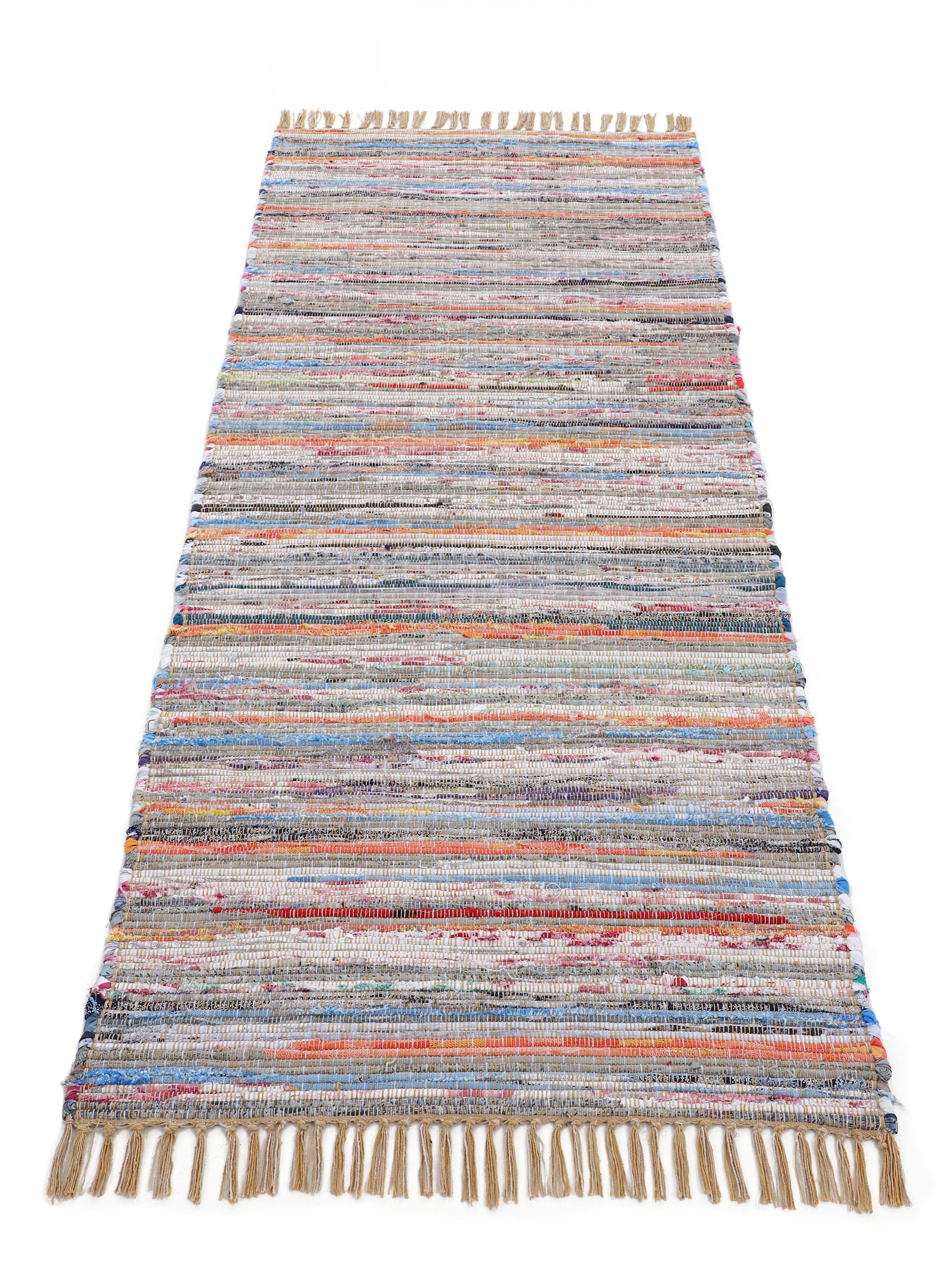 Läufergrößen kaufen mit »Kelim auch carpetfine in Wendeteppich handgewebter Chindi«, Teppich rechteckig, Fransen, online