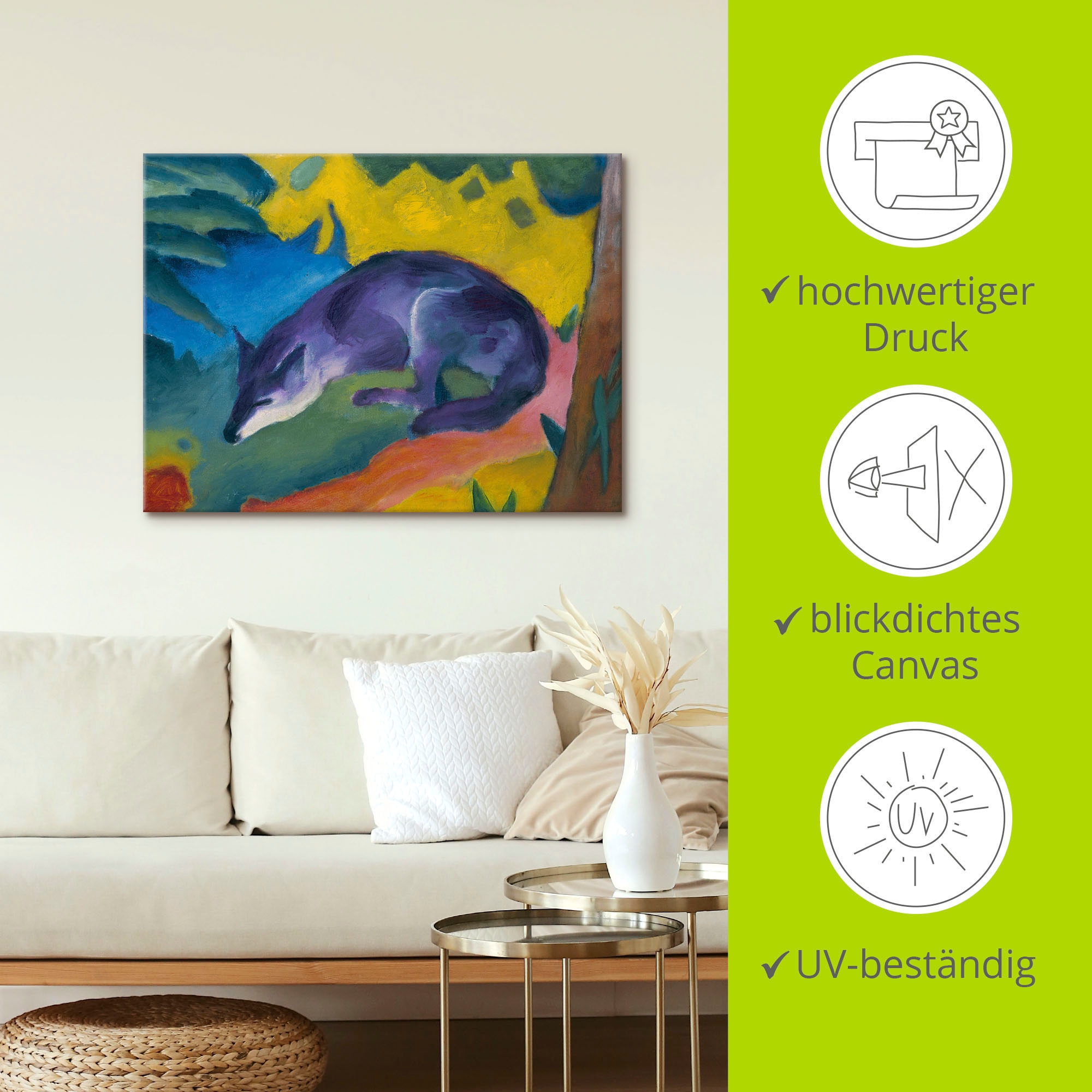 Artland Leinwandbild »Blauschwarzer Fuchs. 1911.« Wildtiere 1 Stk. tlg. auf Holzrahmen gespannt