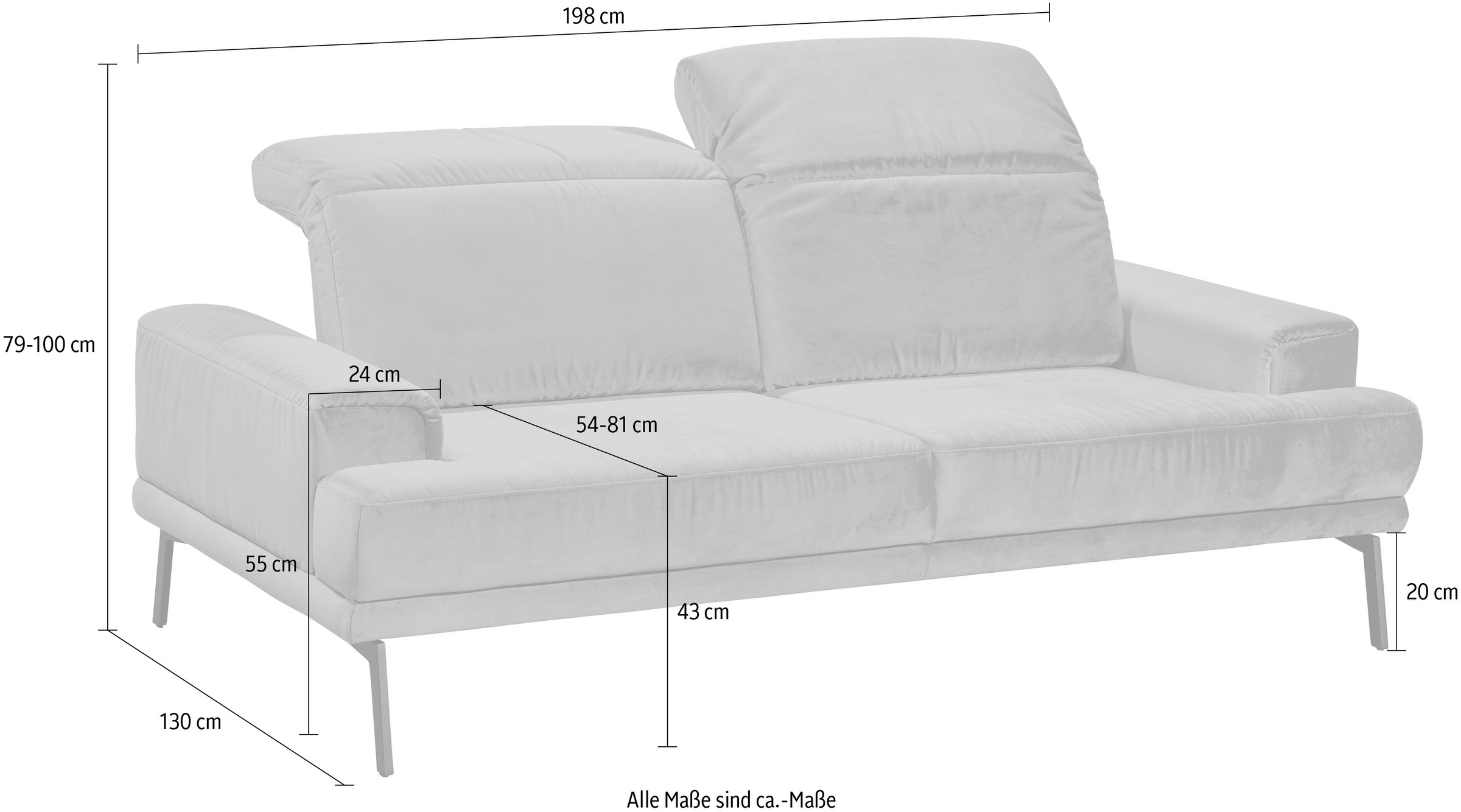 Musterring 2-Sitzer »MR 4580«, inkl. Kopf- und Sitztiefenverstellung, Fuß schwarz, B198 x T103 cm