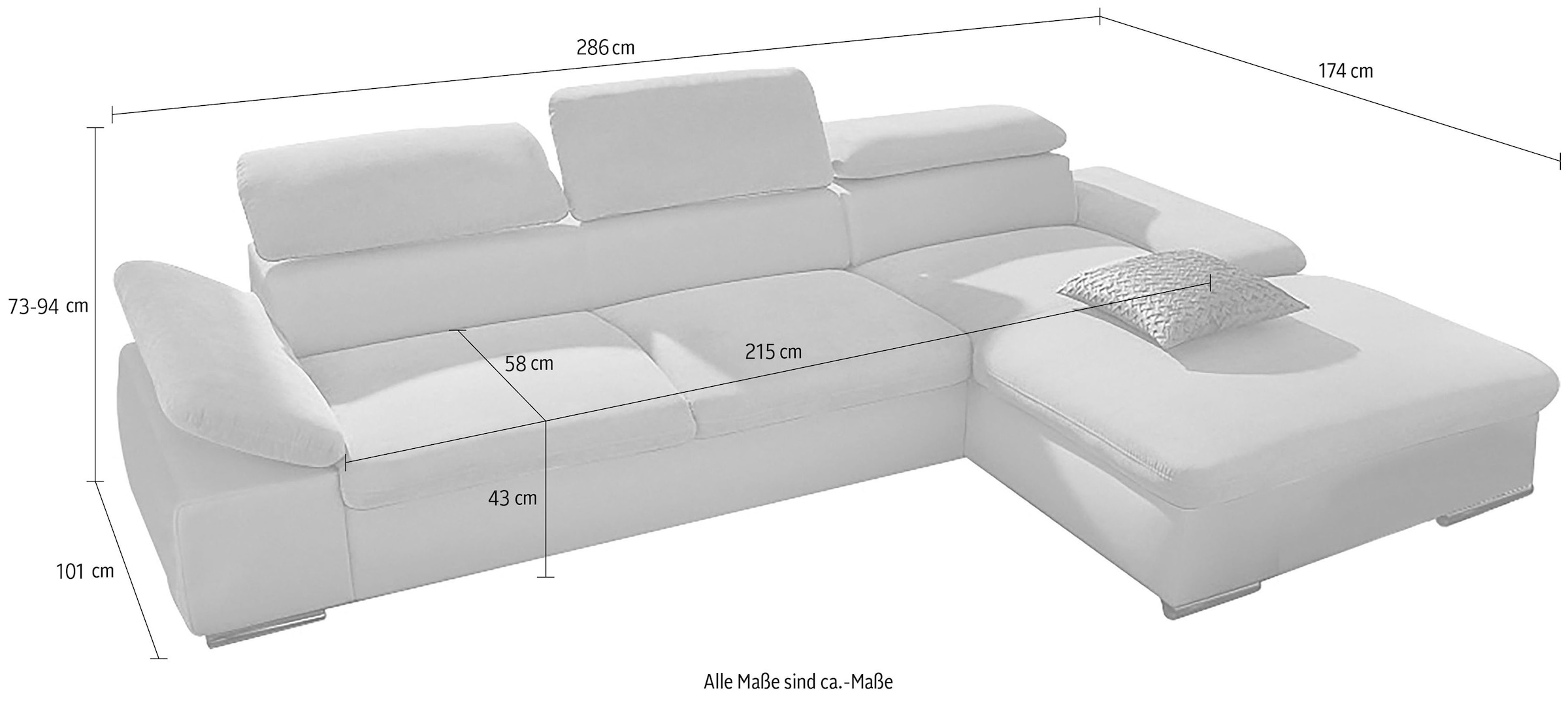 sit&more Ecksofa »Valantine L-Form, B: 286 cm« mit Arm- & Kopfteilverstellung, optional mit Bettfunktion