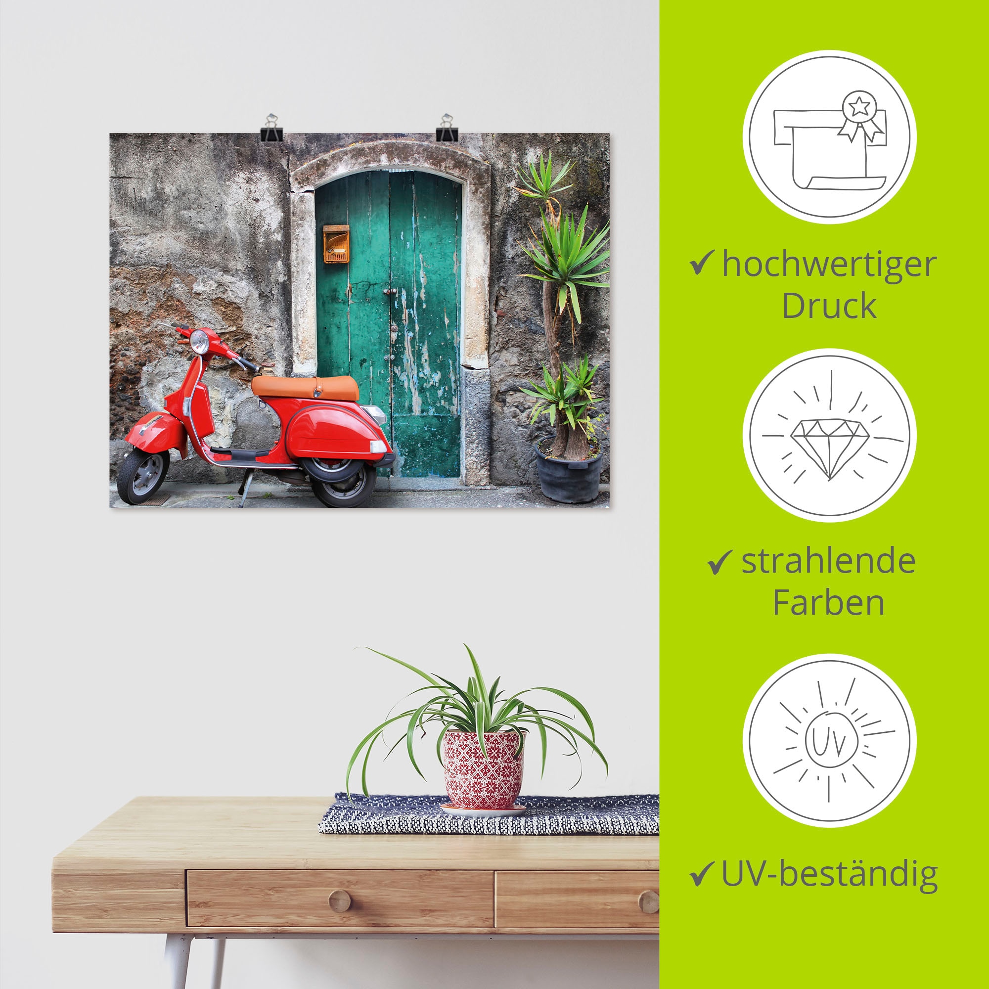 Artland Wandbild »Roter Motorroller« Motorräder & Roller 1 Stk. tlg. als Alubild, Outdoorbild, Leinwandbild, Poster in verschied. Größen