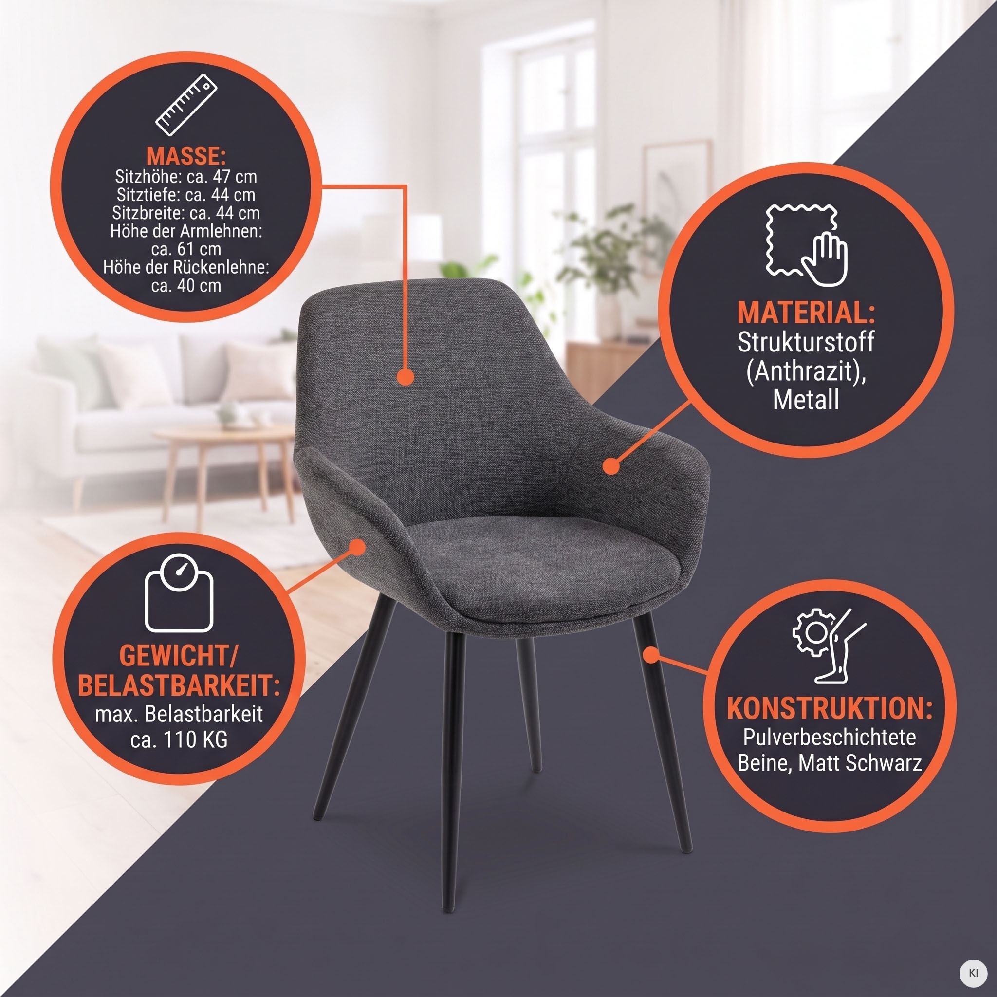 SalesFever Armlehnstuhl »Komfortabler Esszimmerstuhl zum Relaxen« (Set) 2 Stk.
