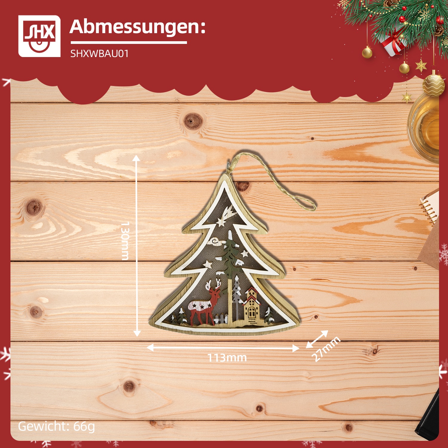 SHX Dekoobjekt »Weihnachts-Hängelicht«, LED-Licht, liebevoll gestaltetes Motiv