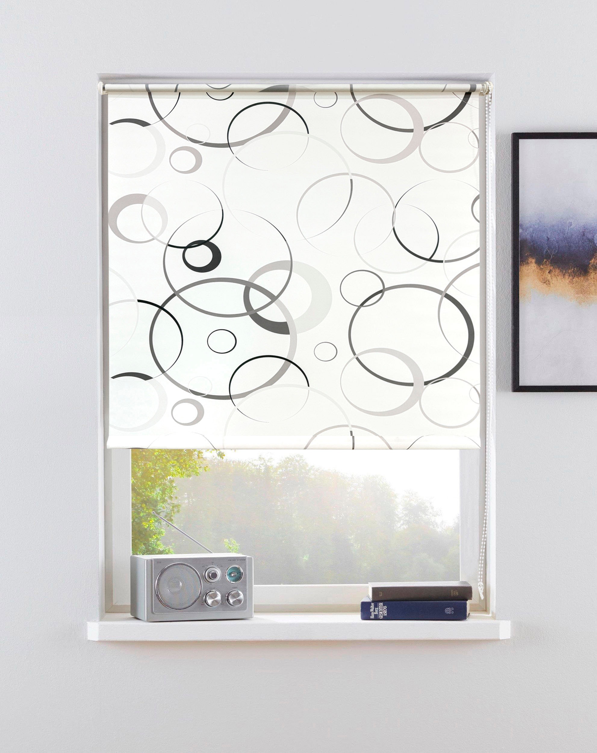 Bruno Banani Rollo "MAZE" Lichtschutz Blendschutz  Sichtschutz ohne Bohren freihängend Rollo für Fenster, Seitenzugrollo mit modernen Kreiselementen NEUHEIT