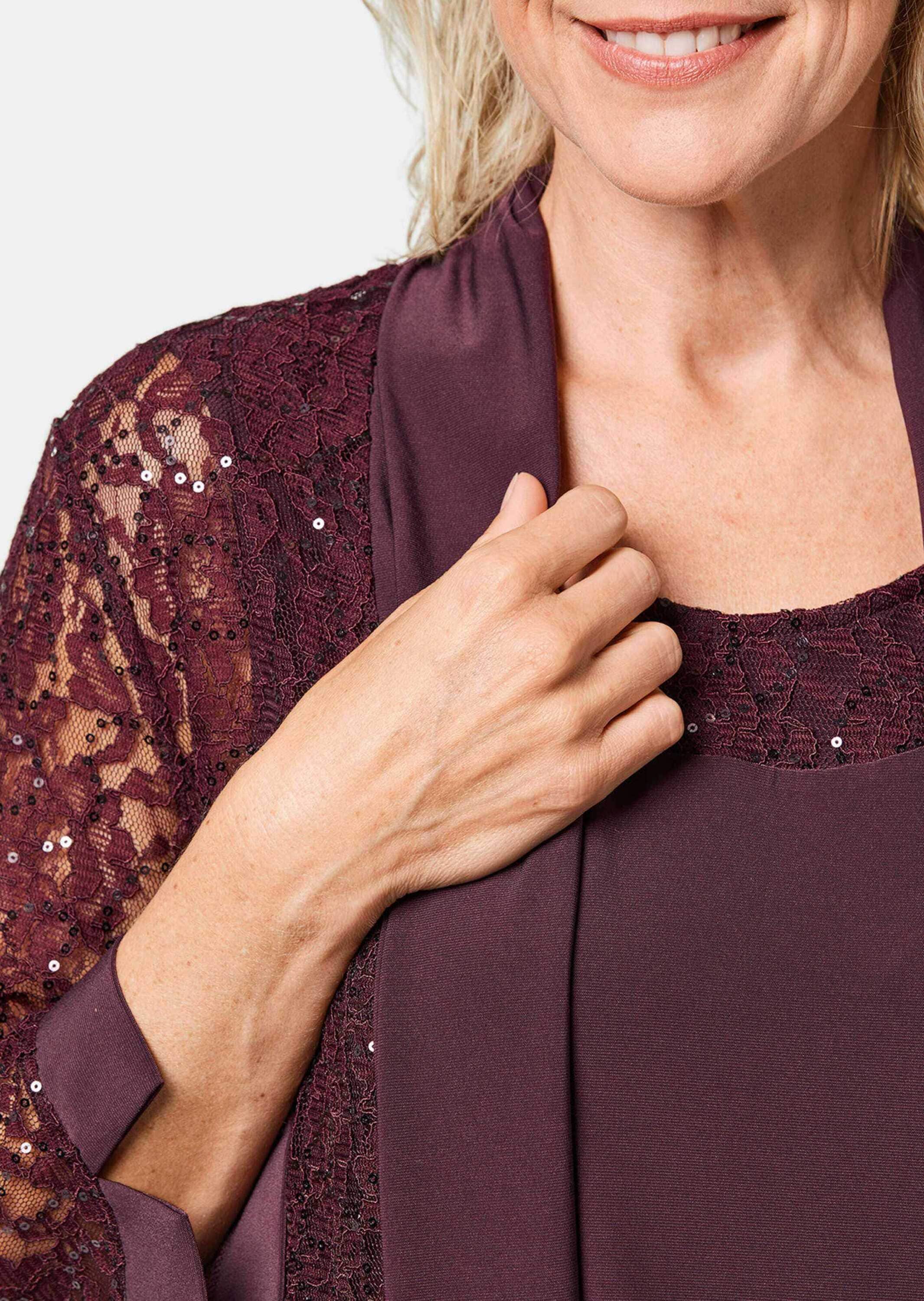 GOLDNER Klassische Bluse »Set (Spitzenjacke und Top) Set aus glitzerndem Spitzenjäckchen und Top«