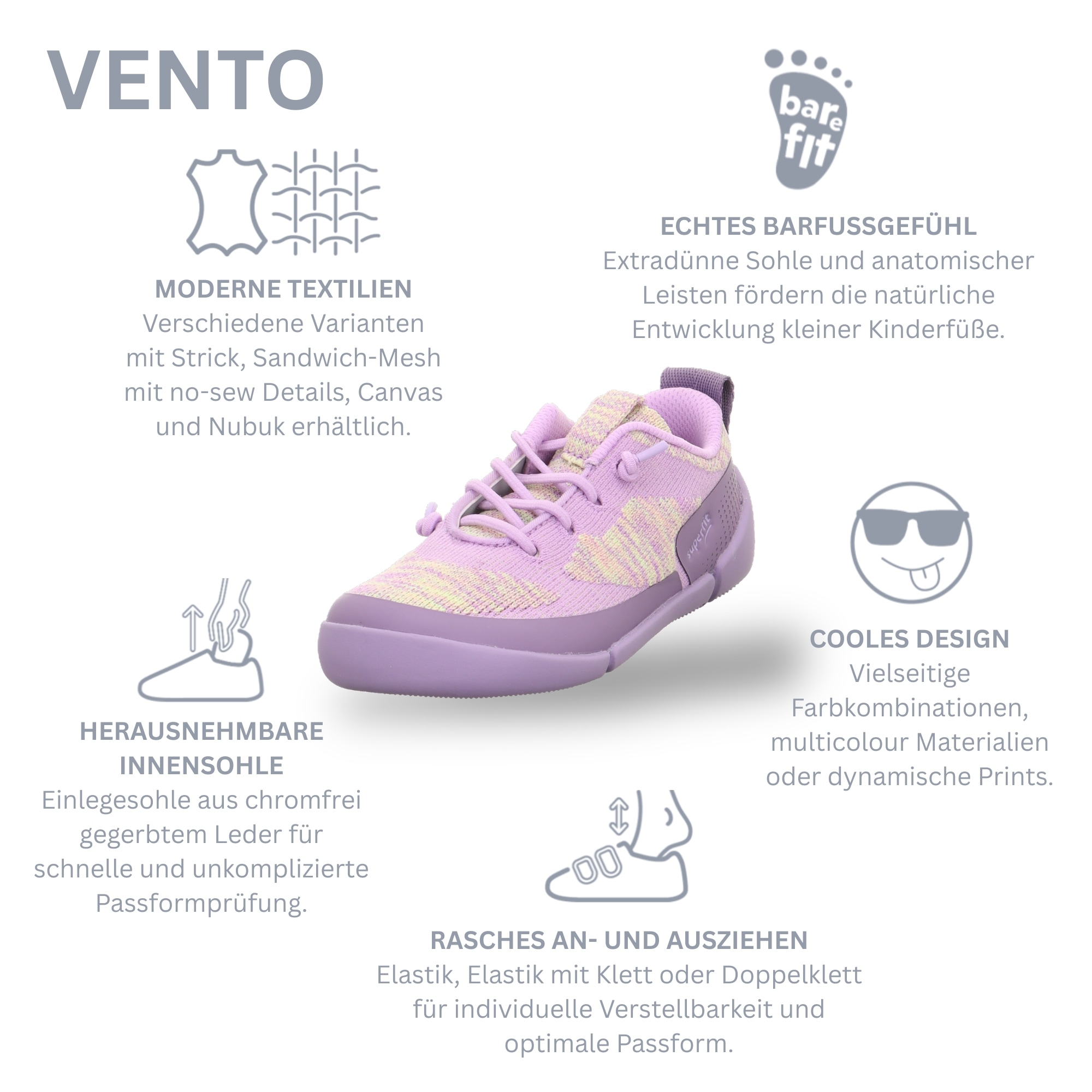 Superfit Slip-On Sneaker »VENTO WMS: weit«  Barfußschuh, mit WMS-Weite weit V, Größenschablone zum Download