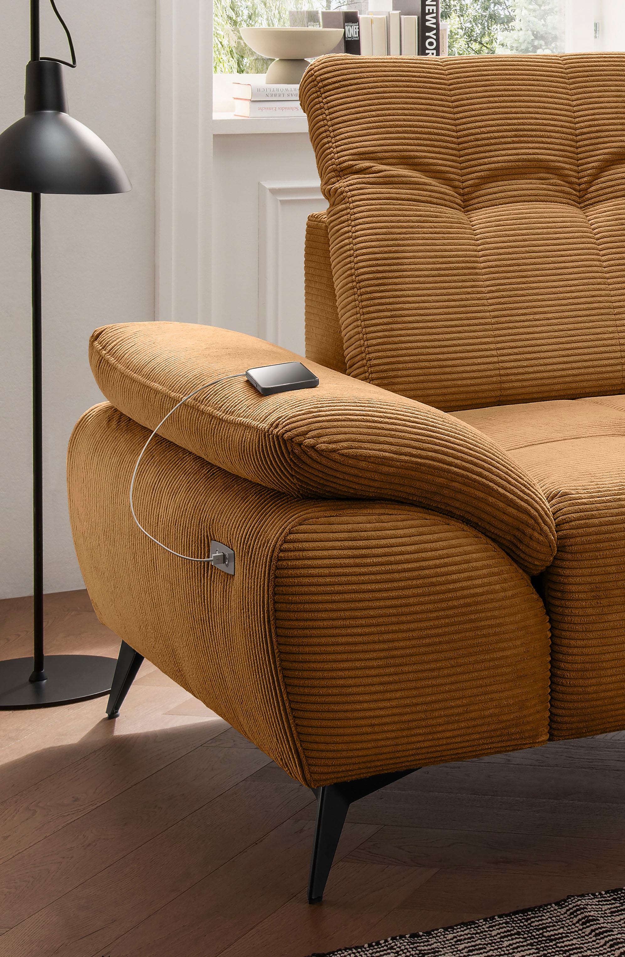Home affaire Ecksofa »Lazio modern und bequem, schmale Armlehnen, tolle Detailverarbeitung« zwei verschiedene Fußfarben wählbar