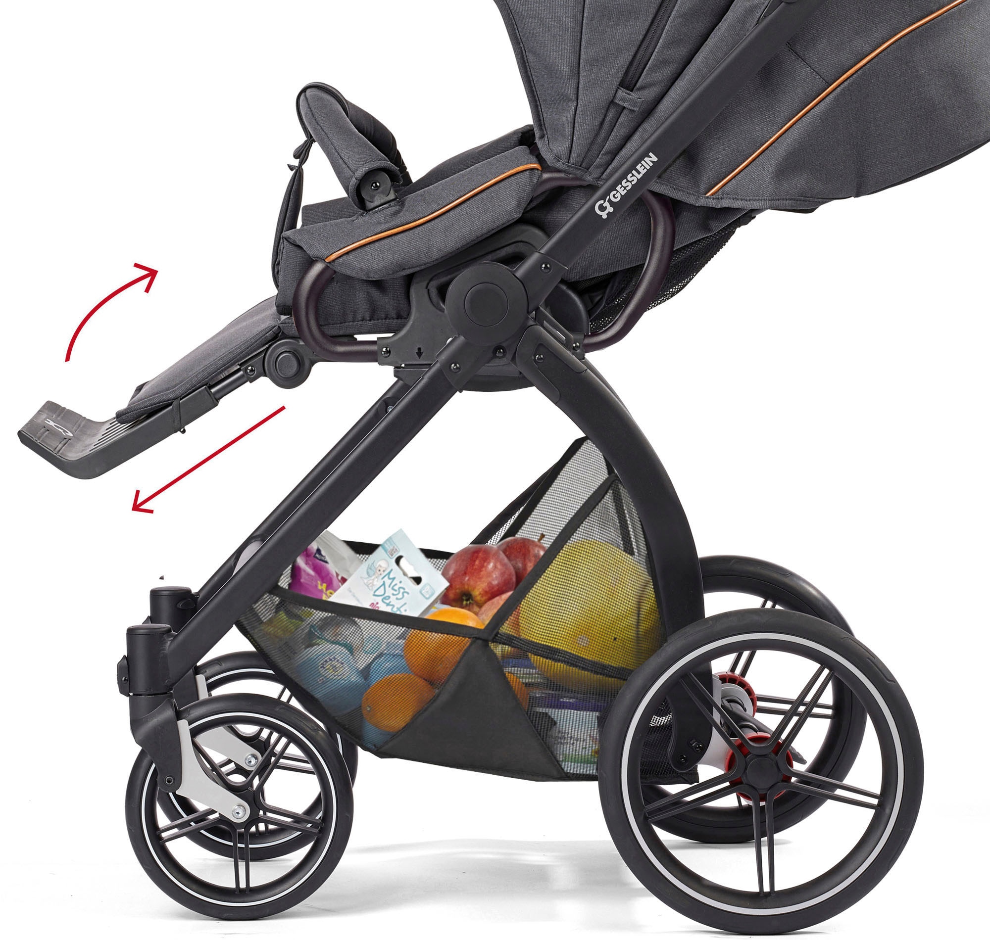 Gesslein Kombi-Kinderwagen »FX4 Soft+ mit Aufsatz Classic schwarz/schwarz, schwarzgrau«, mit Babywanne Cx3 und Babyschalenadapter