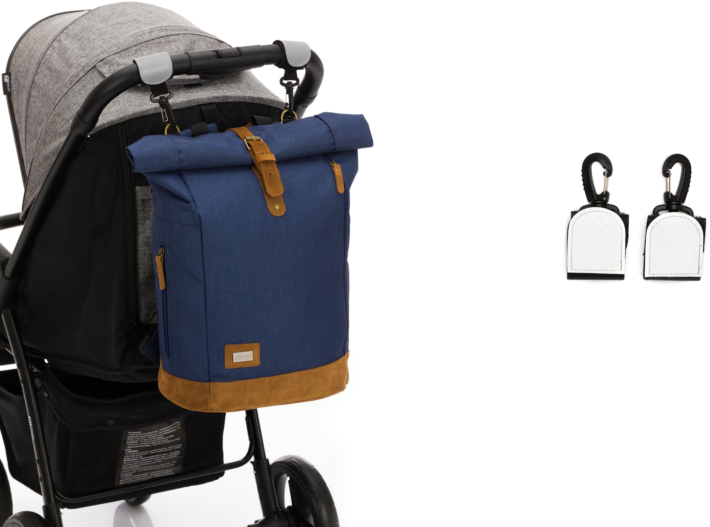 Fillikid Wickelrucksack »Rolltop Berlin, navy melange«, Reflektoren, inkl. Wickeltunterlage