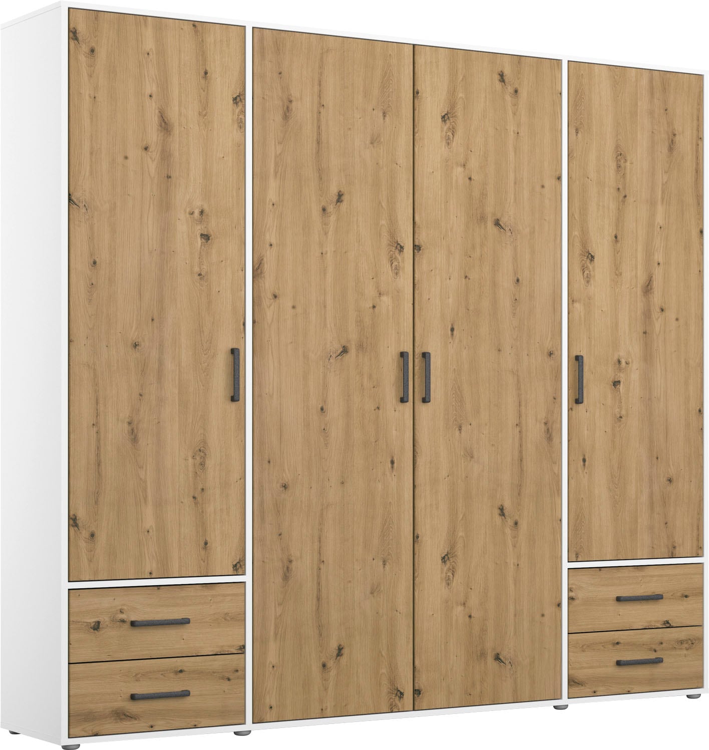 rauch Drehtürenschrank »Kleiderschrank Schrank Garderobe Wäscheschrank VOYAGER«, moderne Griffe in Graumetallic mit Außenschubkästen MADE IN GERMANY