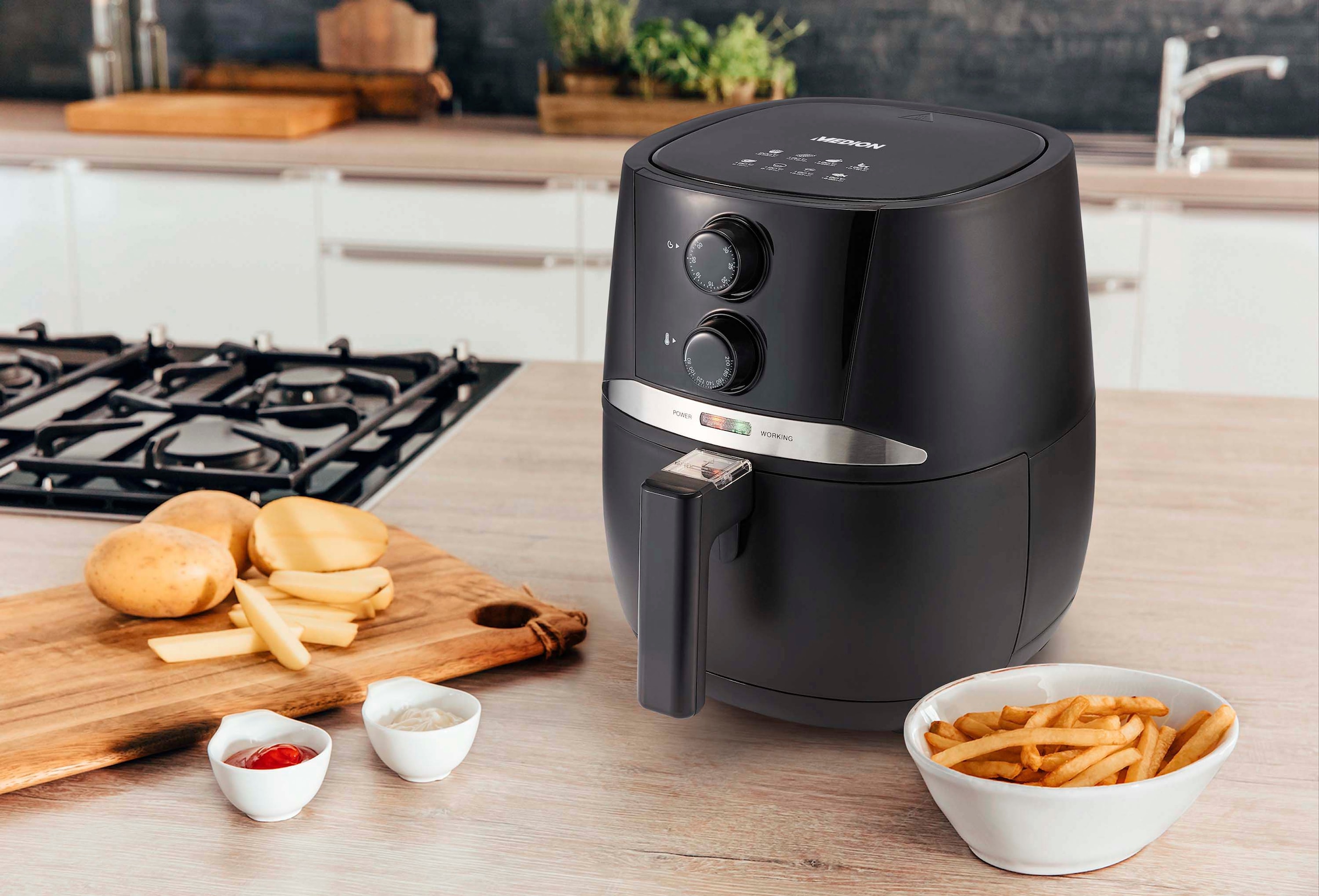 Medion® Heißluftfritteuse »MD 10711 einfache Bedienung, Timer«, 1400 W, Ölfreies Frittieren, 3,2 L Fassungsvermögen