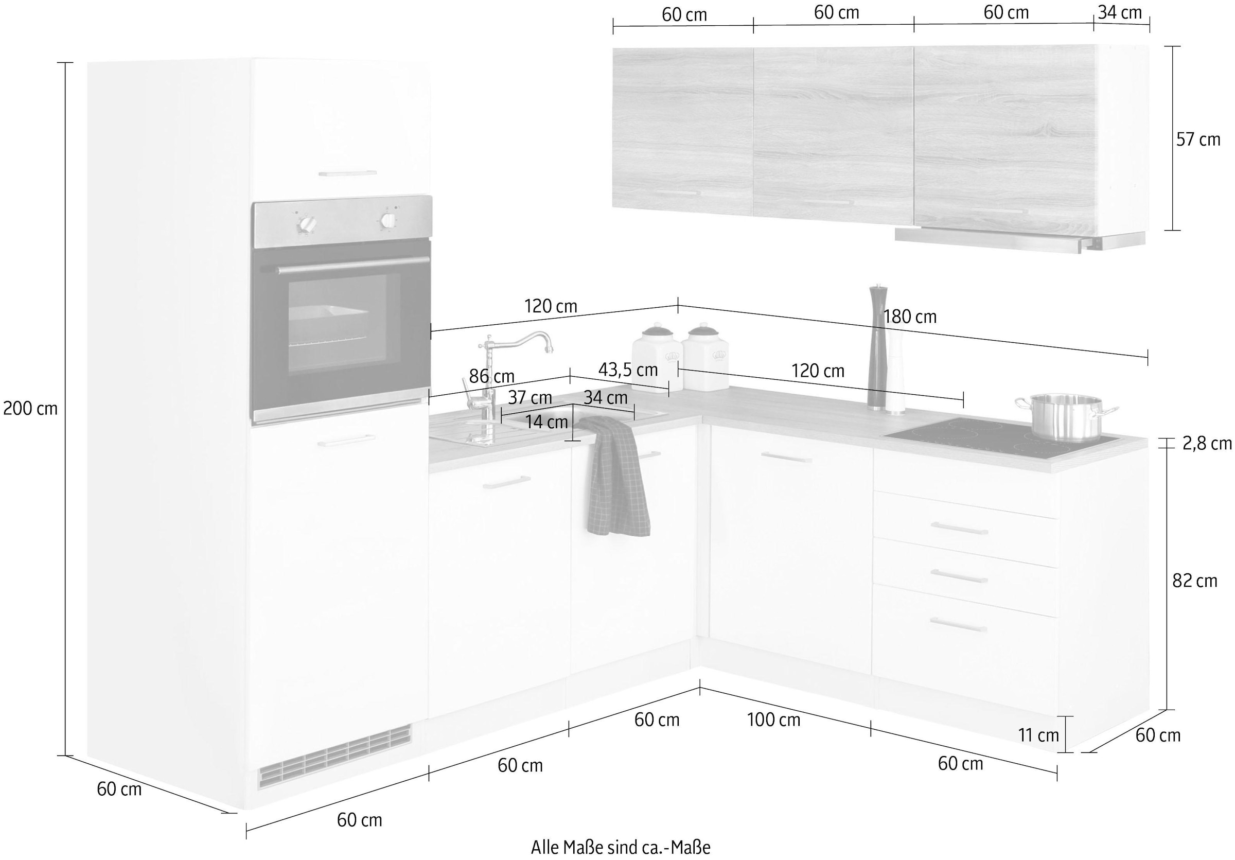 HELD MÖBEL Winkelküche »Visby«, mit E-Geräte, Winkel 240 x 180cm inkl.  Kühlschrank u. Geschirrspüler auf Raten bestellen