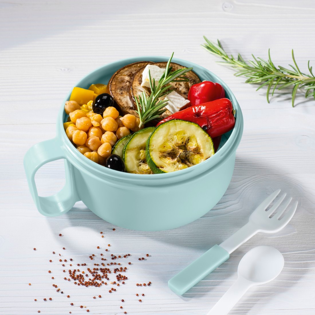 Xavax Lunchbox »Lunchpot rund (große Lunchbox für Mikrowelle, Brotdose mit Besteck)«, (3 tlg.), To Go Lunchbox mit Griff