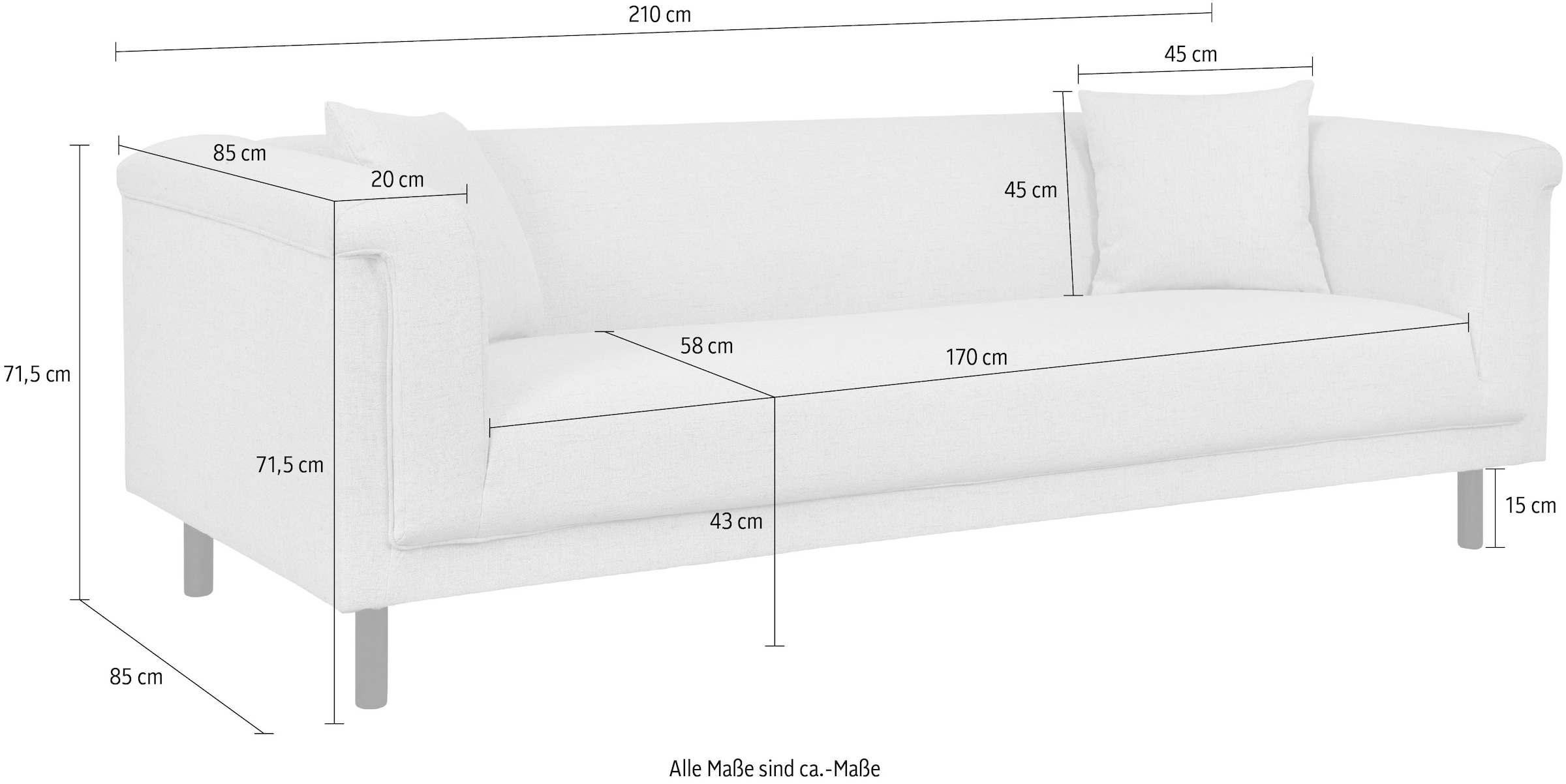 INOSIGN 3-Sitzer »AGNIA B/T/H: 210/85/71 cm«, incl. Zierkissen, auch in Cord und Bouclé