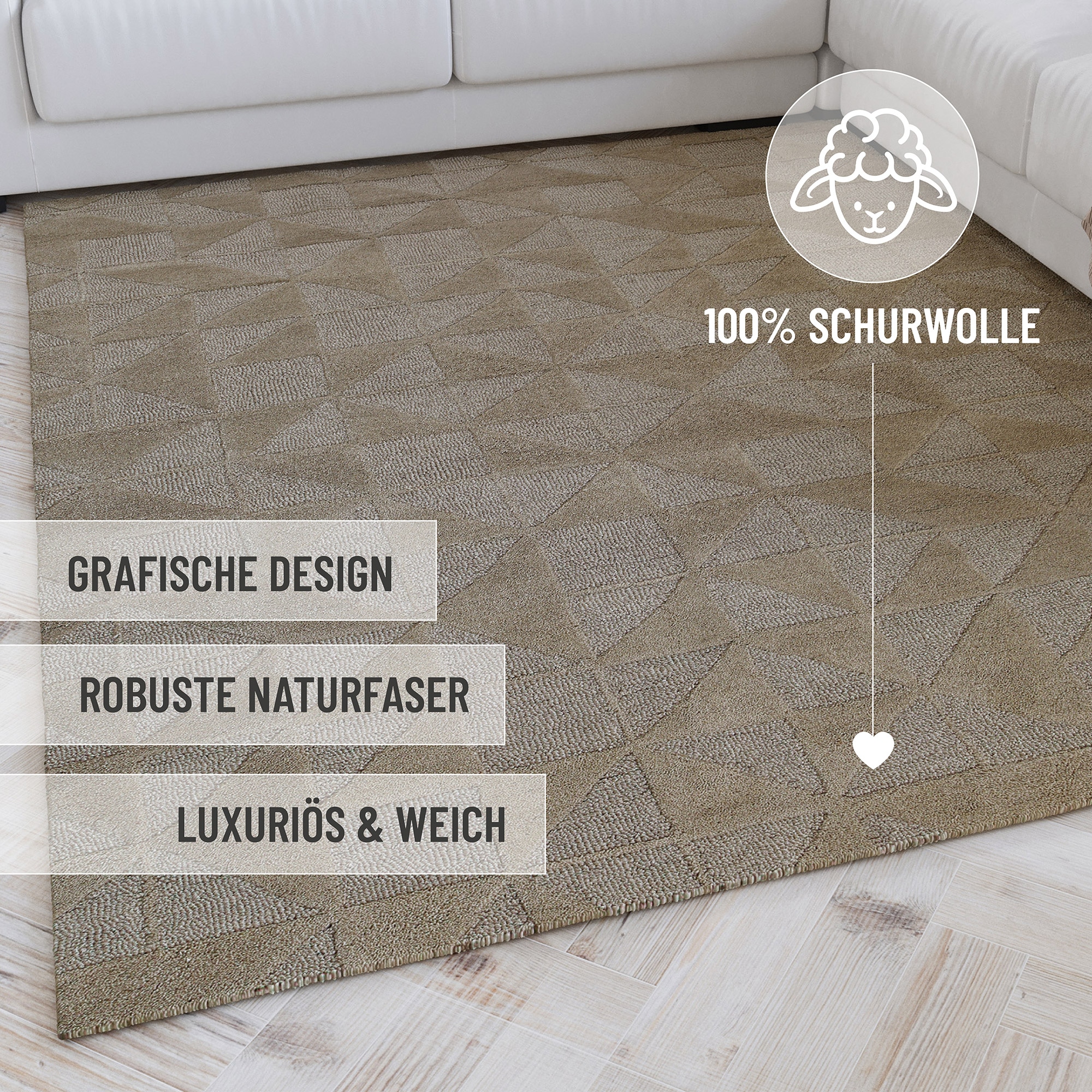 Wecon home Wollteppich »Hamptons THIRTYSEVEN«, rund, 15 mm Höhe, Schurwolle, Kurzflor, Wohnzimmer, elegant, geometrisches Muster