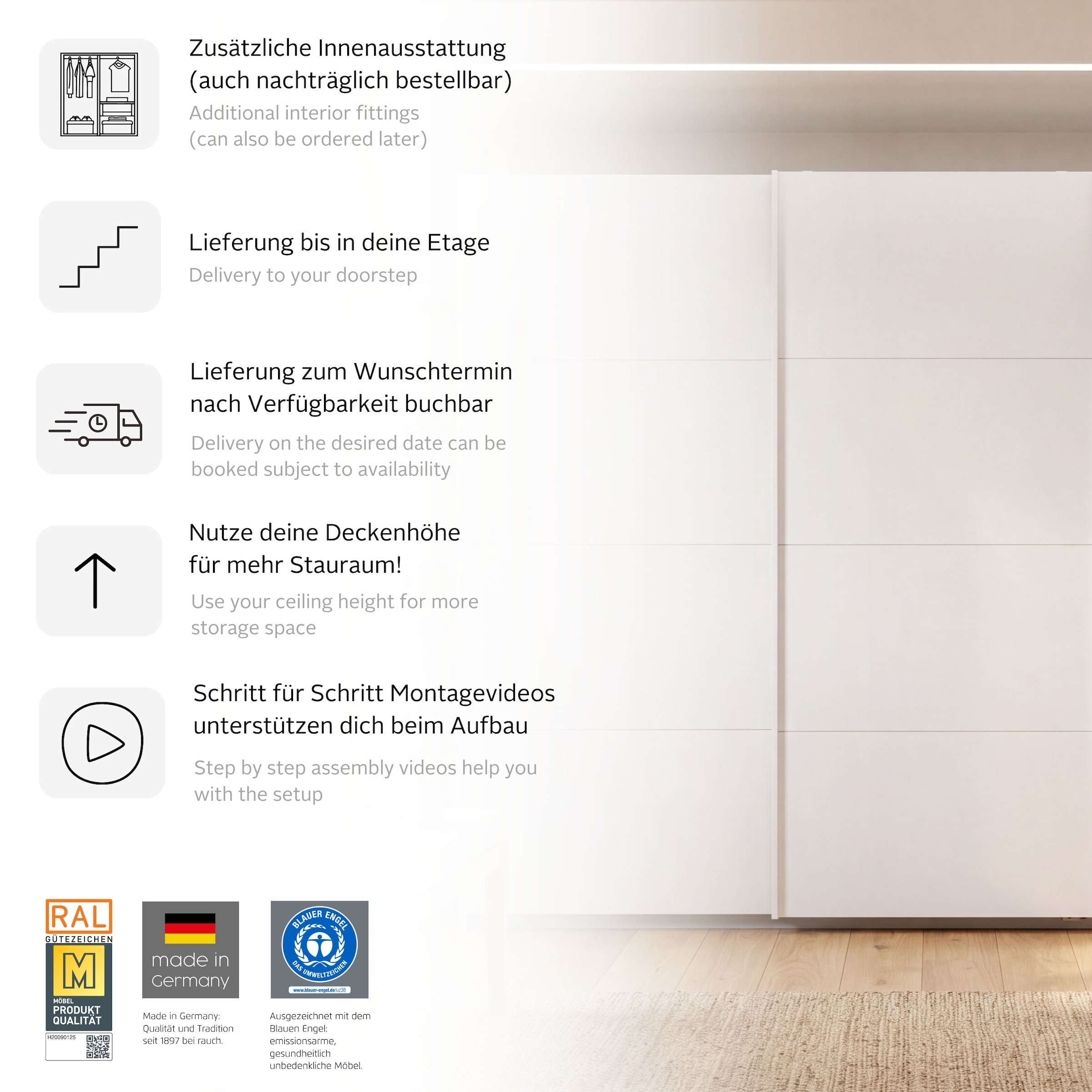 rauch Schwebetürenschrank »Kleiderschrank Schrank Garderobe Ankleide TOPSELLER OTELI« 3 Ausstattungen BASIC/CLASSIC/PREMIUM (inkl. SOFT-CLOSE-FUNKTION),  Breiten 203/271/315/360 cm Höhen 210/229 cm MADE IN GERMANY
