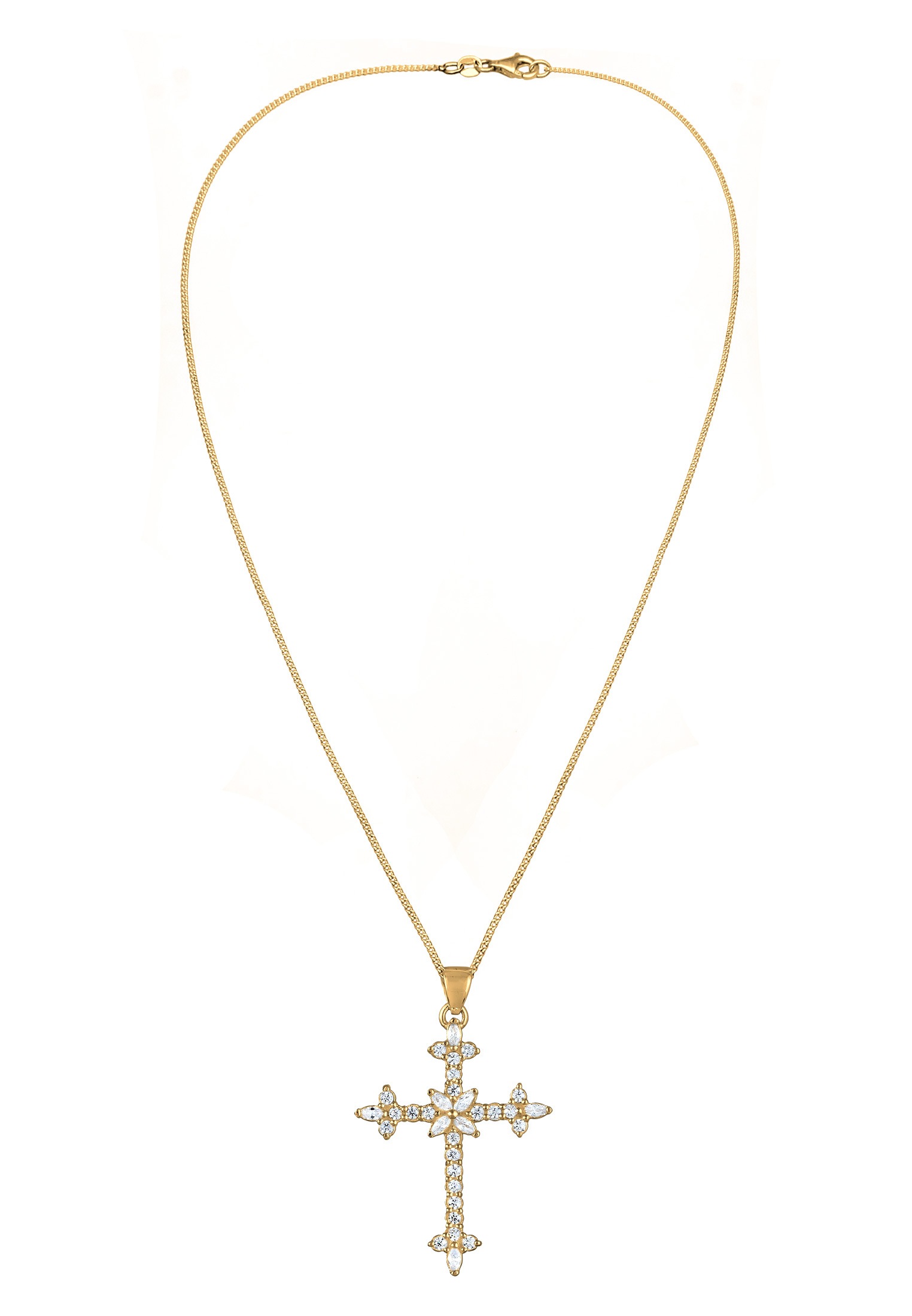 Elli Silberkette »Halskette Kreuz Zirkonia Marquise Religion 925 Sterling Silber«