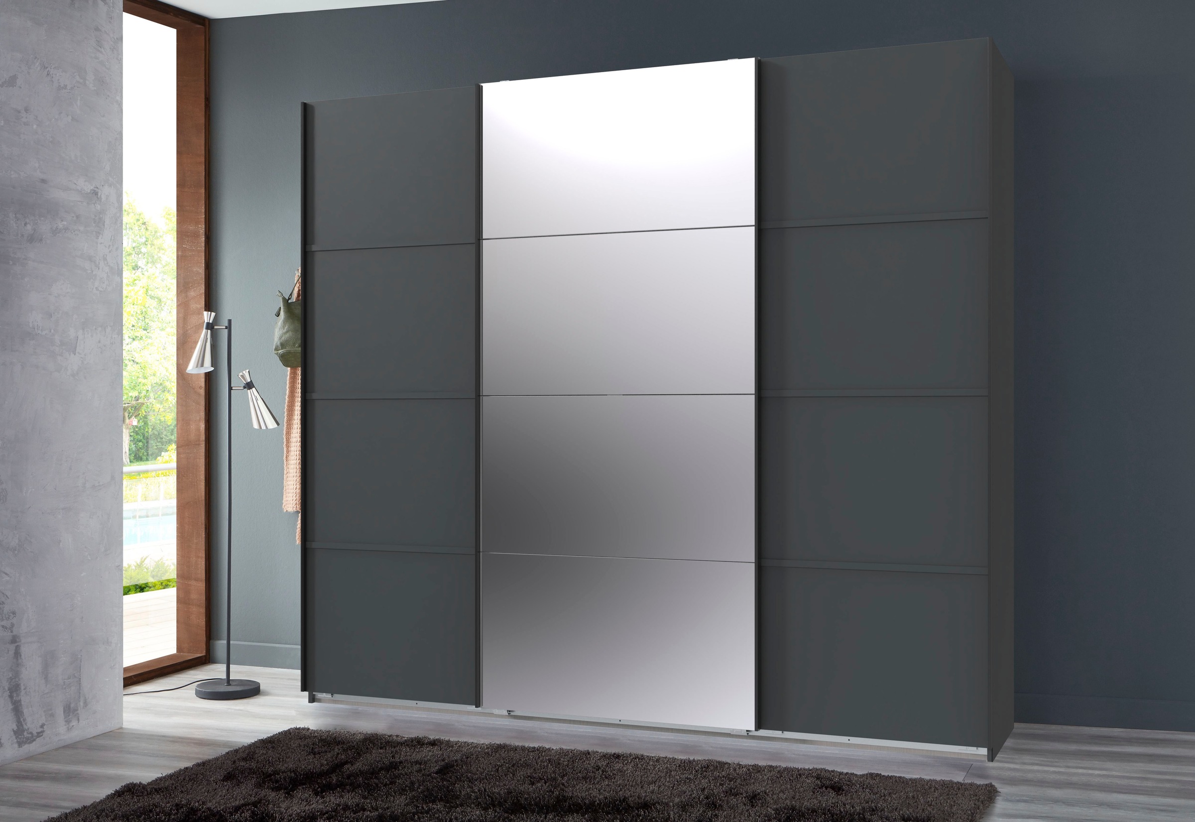 Wimex Schwebetürenschrank »Jork Kleiderschrank mit Spiegel, schwarze Metallgriffe«, Schrank in verschiedenen Größen und Innenausstattungsvarianten