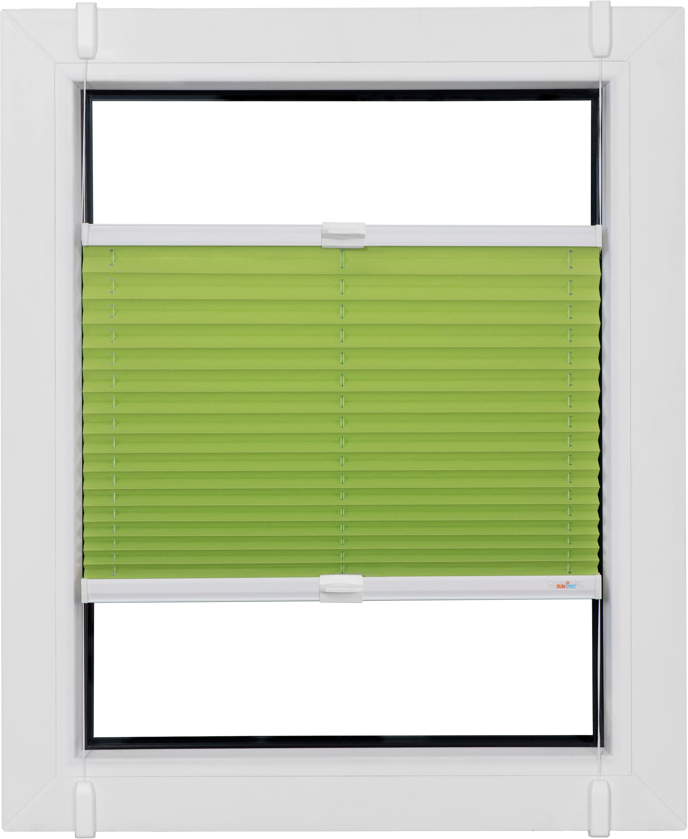 sunlines Plissee »One Size Style Crepe«, blickdicht, ohne Bohren, verspannt, Zubehörfarbe weiß, zum Klemmen