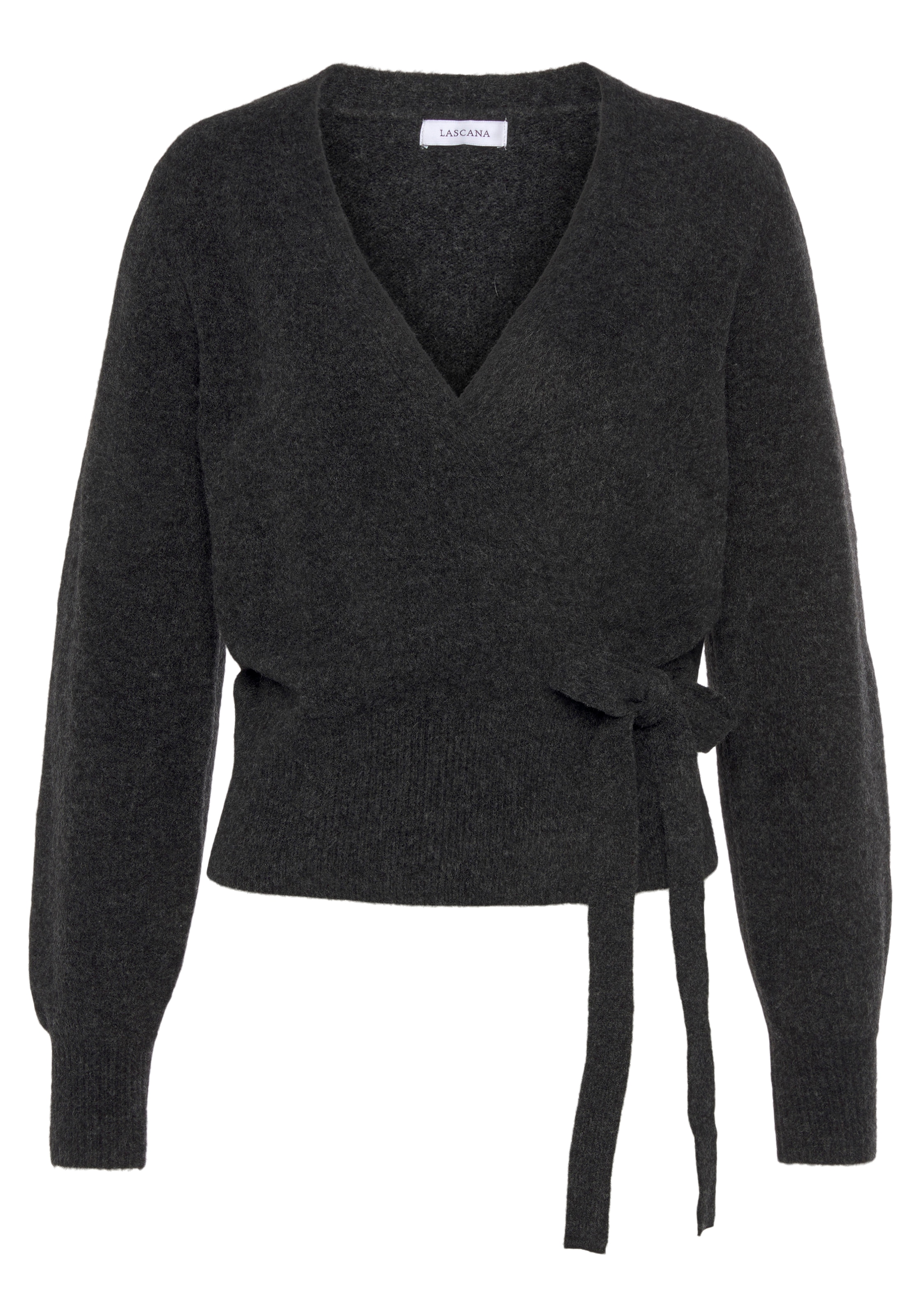 LASCANA Wickelstrickjacke, mit breitem Rippbündchen, Loungewear