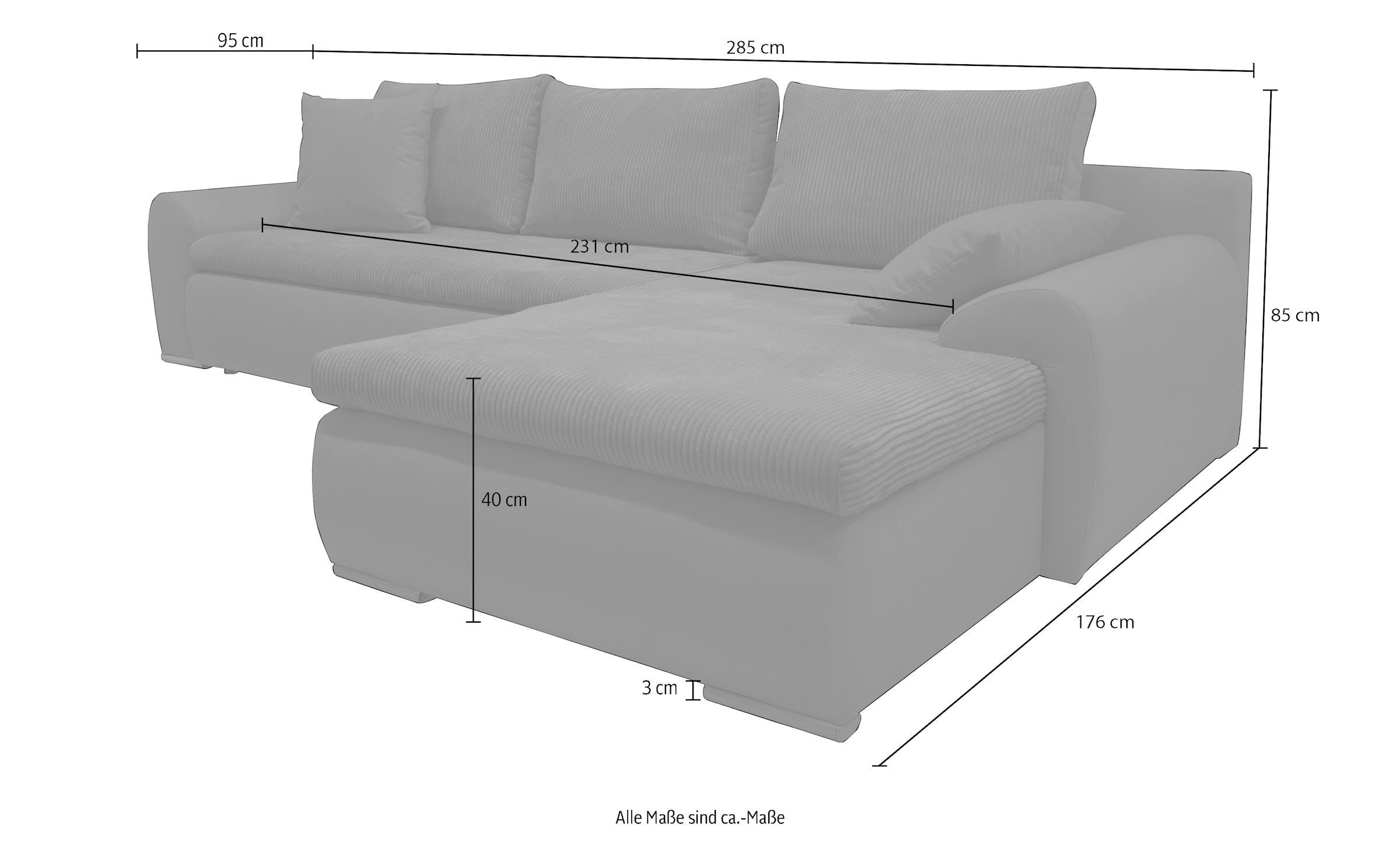 Ecksofa Win wahlweise mit Bettfunktion und Bettkasten