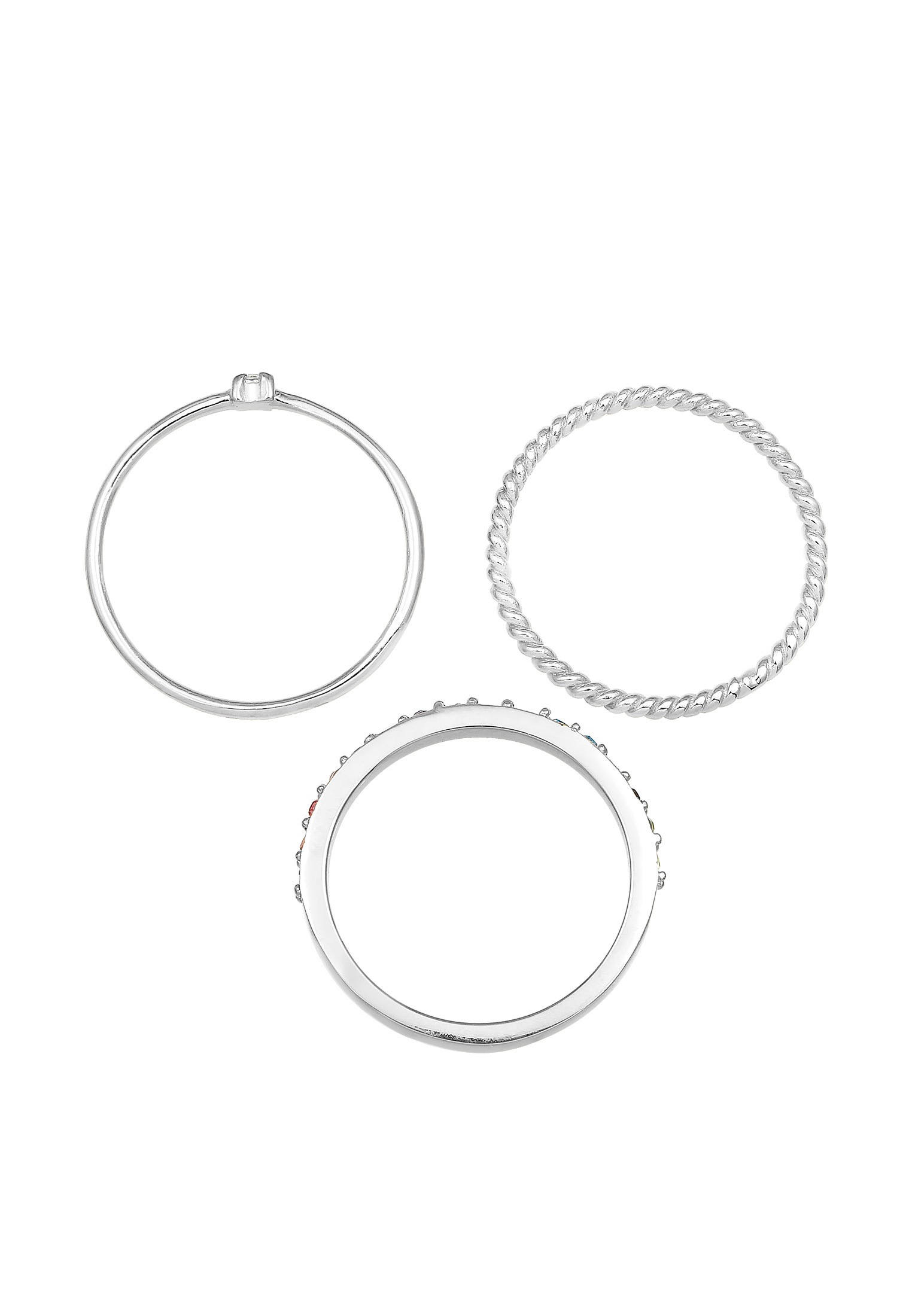 Elli Ring-Set »Ring Kristalle Farbig Regenbogen Set (3 tlg) 925 Silber«