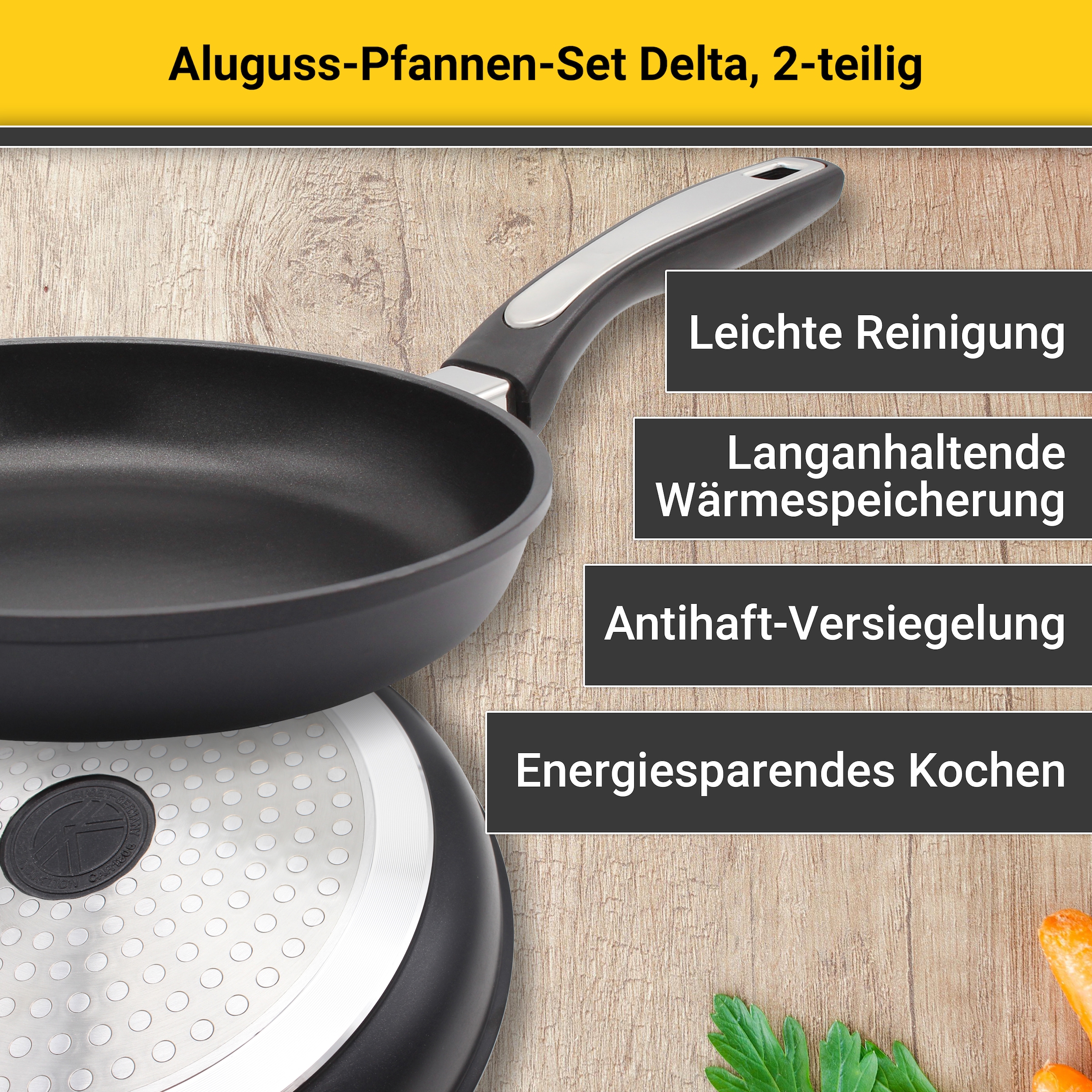 Krüger Pfannen-Set »Delta« Aluminiumguss Set, 2 Stk. tlg. Ø 24/28 cm, Induktion