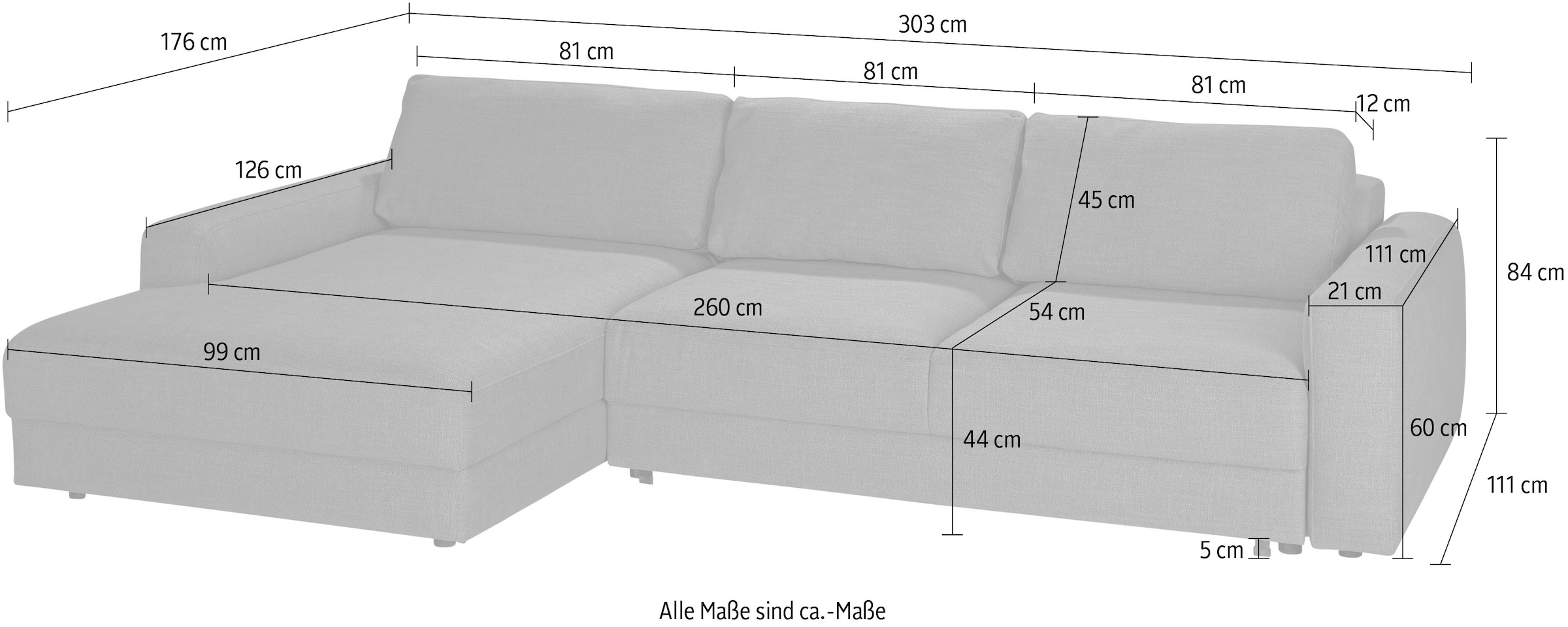 TRENDMANUFAKTUR Ecksofa »0, L-Form«, wahlweise mit Bettfunktion und Bettkasten, Tiefe Sitzfläche