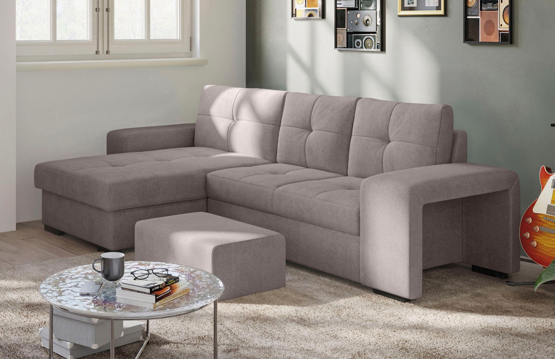 COTTA Ecksofa »Mattina L-Form«, mit Hocker, wahlweise mit Bettfunktion & Bettkasten