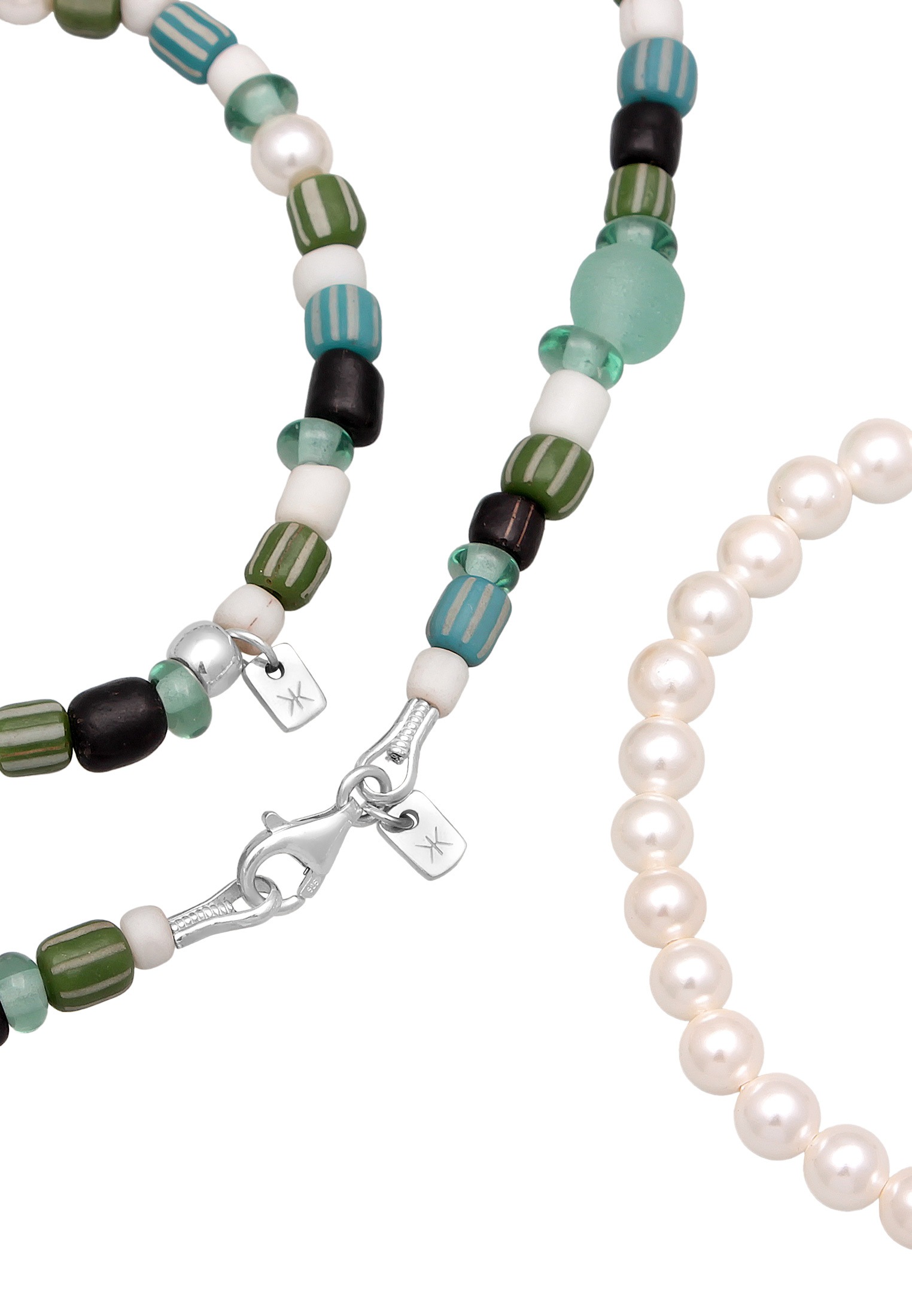 Kuzzoi Ohrring und Ketten Set »Schmuckset Herren Glas Perlen Set Halskette Armband 925 Silber«