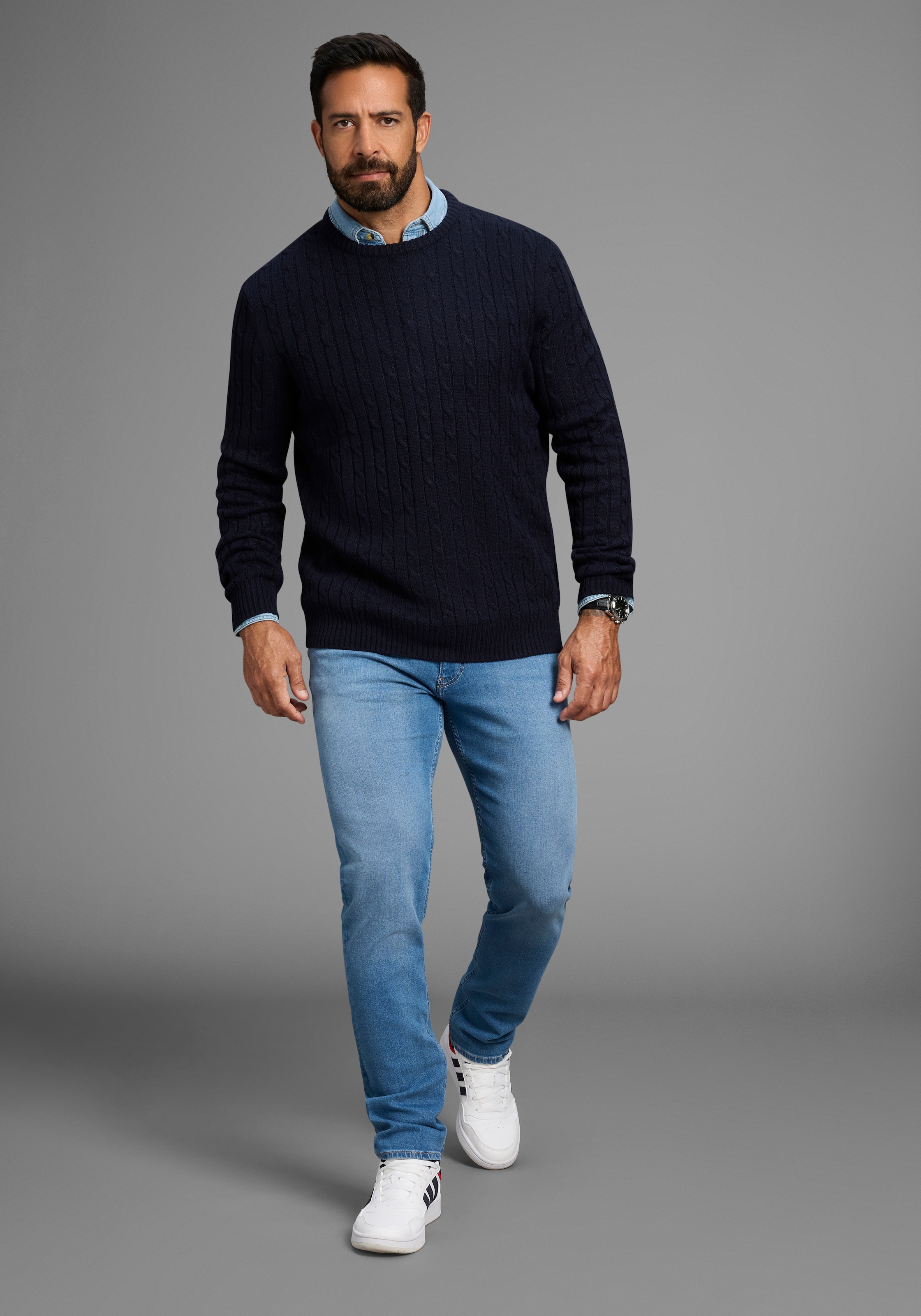 Man's World Rundhalspullover »Neue Kollektion! Highlight allover Zopfmuster!« weicher Griff, Perfekt für die kältere Jahreszeit