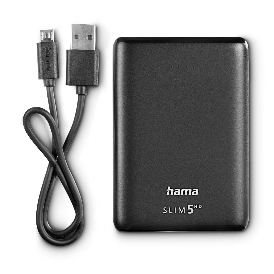 Hama Powerbank »Power Pack, Ausgang 1x USB-A, Eingang 1x Micro-USB, klein und leicht«, Power Pack "SLIM 5HD" 5000mAh, Ausgang USB A, 5000 mAh, 3,7 V