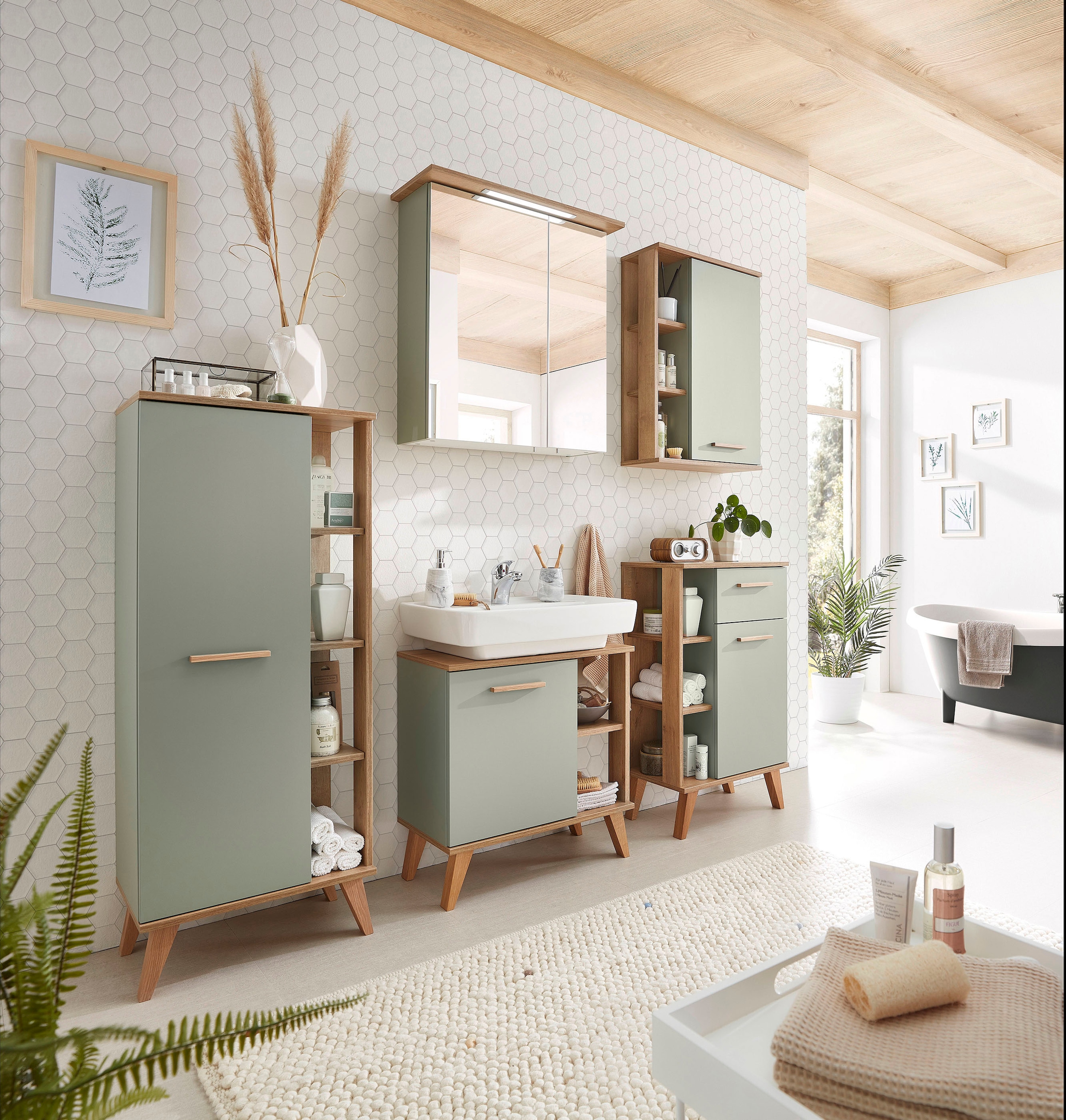 Saphir Hängeschrank »Quickset Badschrank 50,5 cm breit mit 1 Tür und 2 Glas-Einlegeböden«, Badezimmer-Hängeschrank inkl. Türdämpfer, Holzgriffe