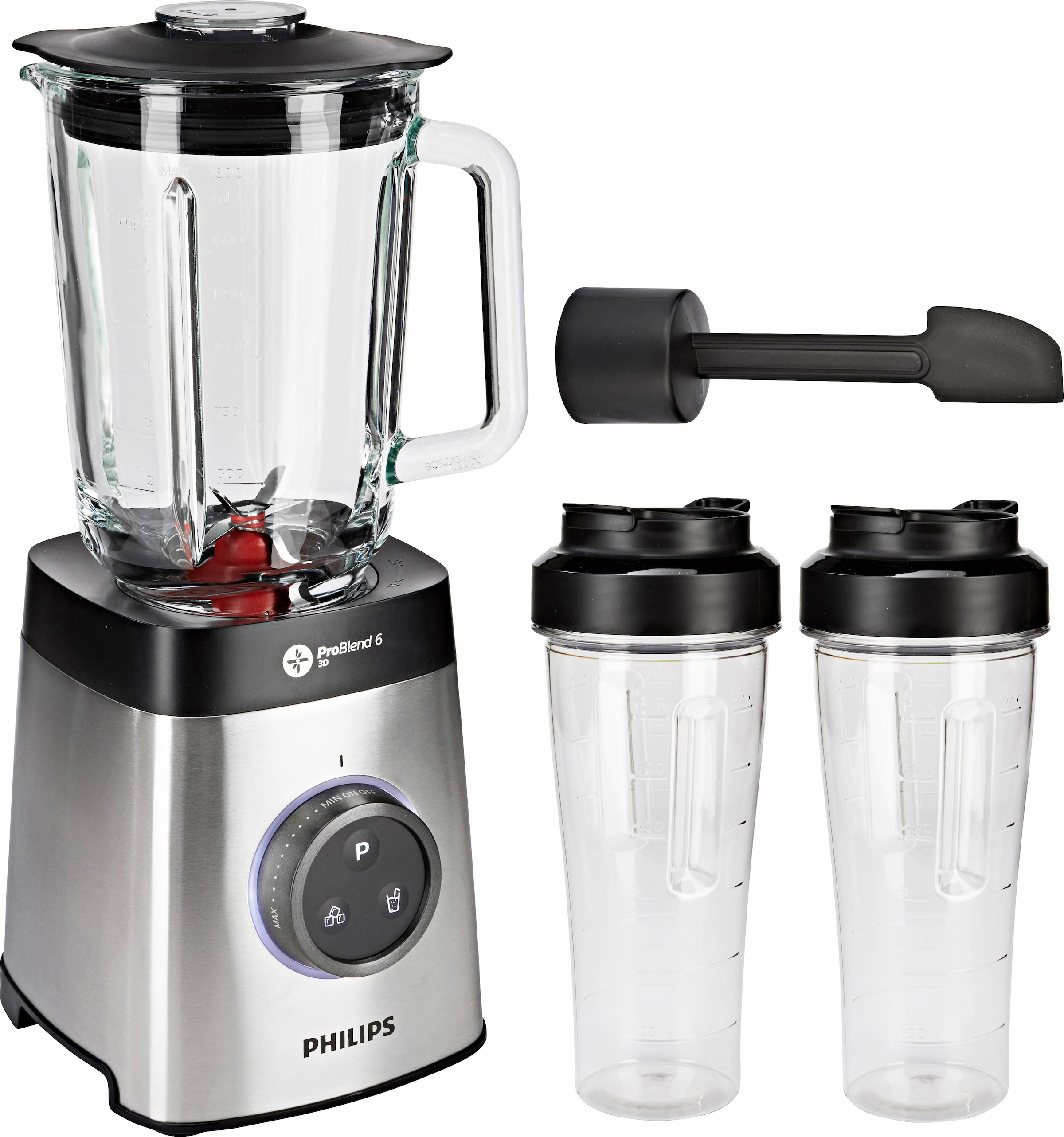 Philips Standmixer »HR3655/00«, 1400 W, ProBlend 6 3D Technologie, 2 Liter  Glasbehälter, 2x Trinkflaschen mit 3 Jahren XXL Garantie