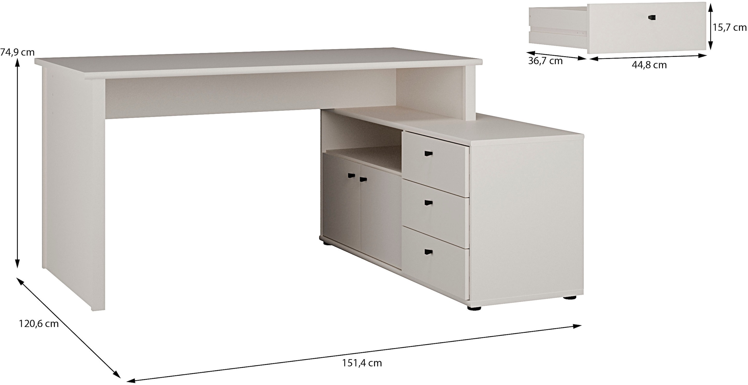 FORTE Eckschreibtisch »Tempra« viel Stauraum, Breite 151 cm