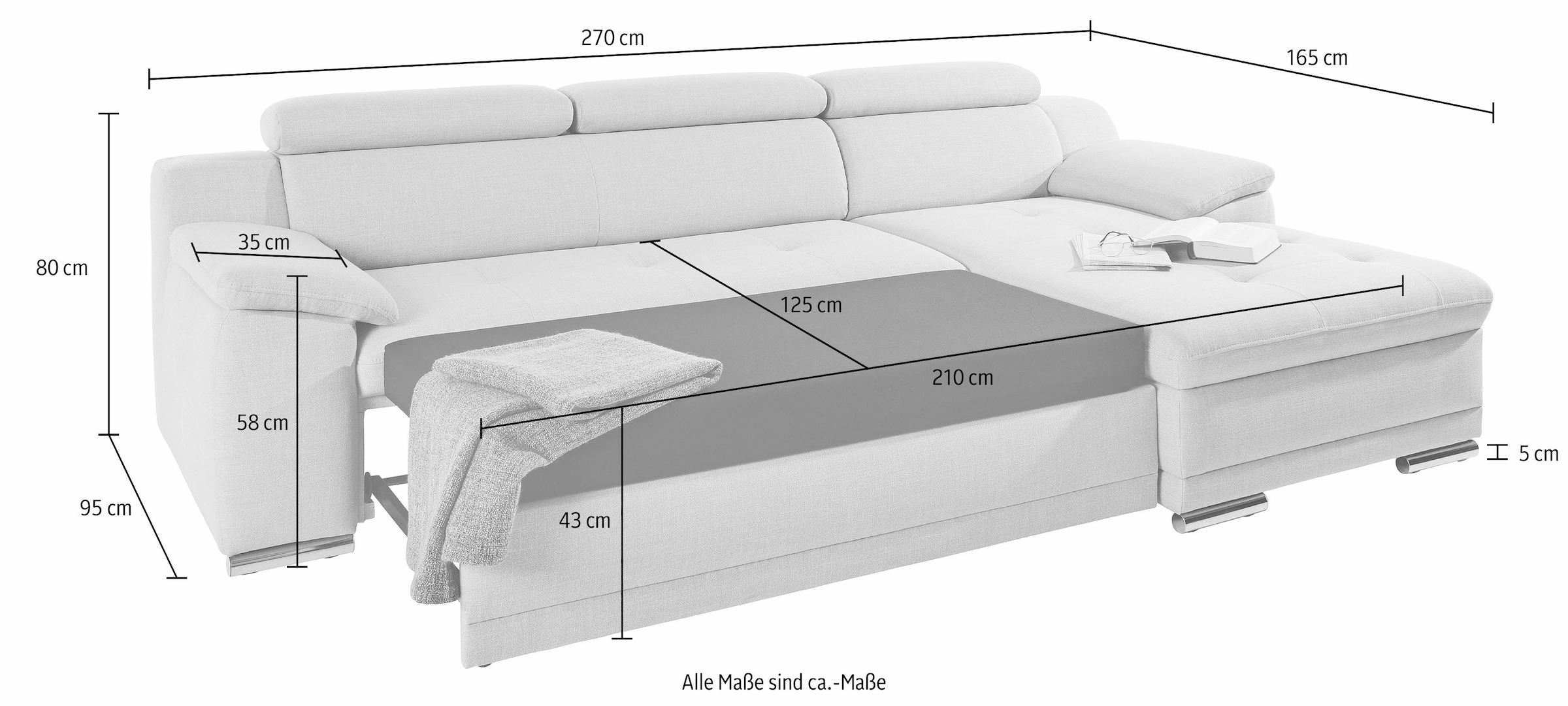 sit&more Ecksofa »Andiamo L-Form«, wahlweise mit Bettfunktion, inklusive Kopfteilverstellung