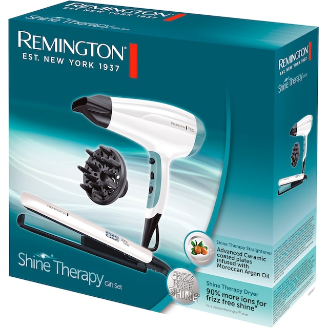 Remington Haartrockner »Shine Therapy S8500GP Geschenk-Set«, 2300 W, 2  Aufsätze, bestehend aus Haarglätter mit Keramikbeschichtung und Haartrockner  mit 3 Jahren XXL Garantie
