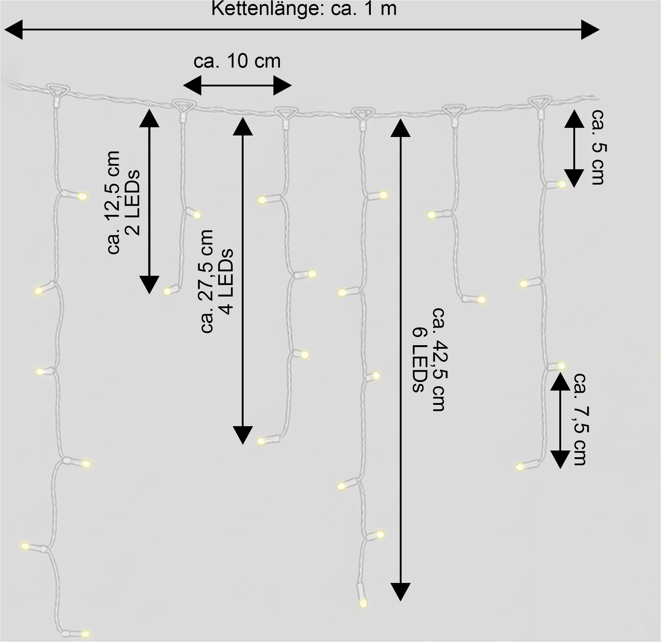 OTTO home LED-Lichterkette »Eisregen, in  1 / 2 o. 3 m Länge, Batterie, Timer, Indoor, Outdoor« Eiszapfen-Lichterkette, batteriebetrieben, IP44, Timer, warmweiß